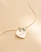 Silver Esme Heart and Birthstone Personalised Name Necklace
