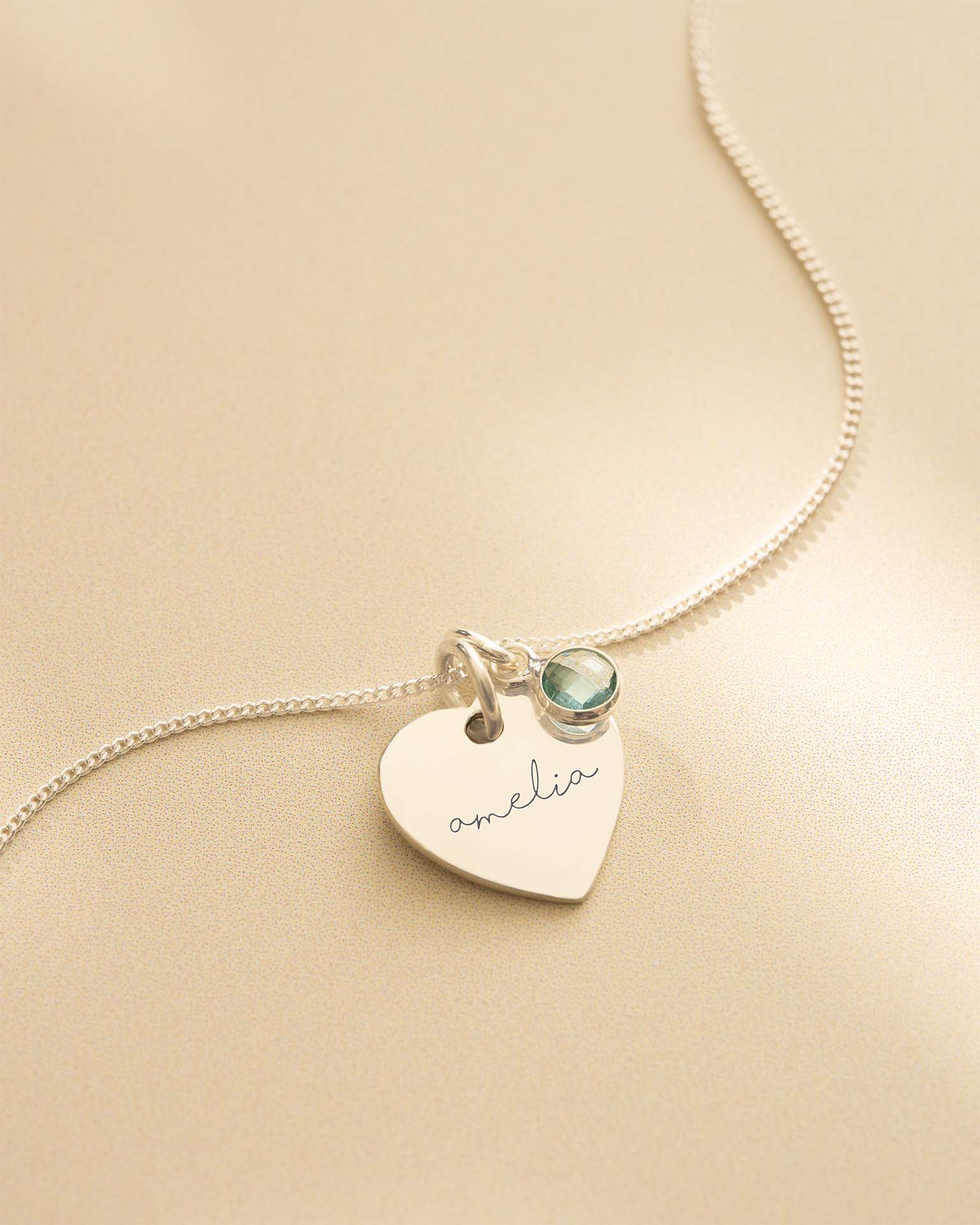 Silver Esme Heart and Birthstone Personalised Name Necklace