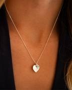 Silver Esme Heart and Heart Birthstone Personalised Name Necklace