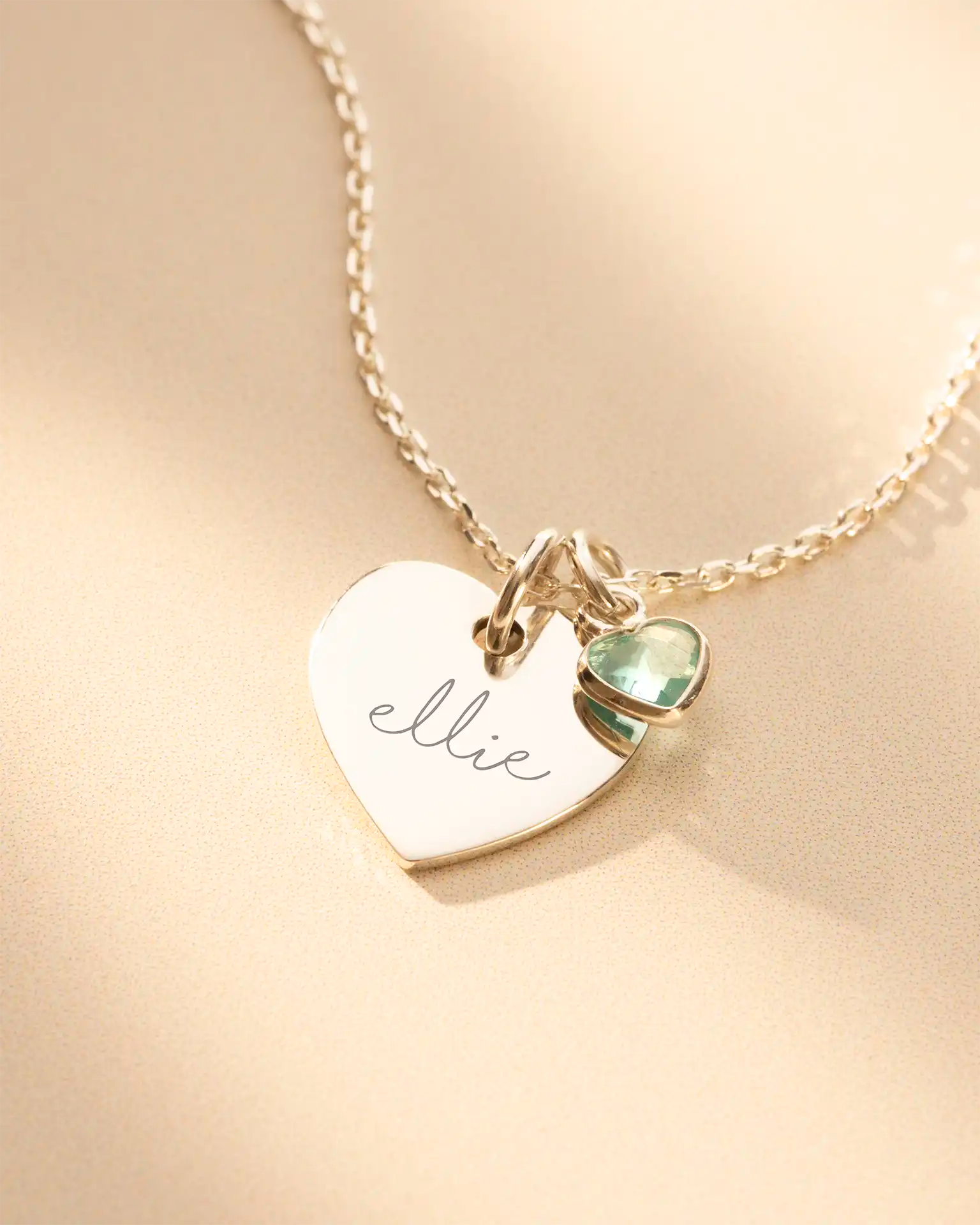Silver Esme Heart and Heart Birthstone Personalised Name Necklace