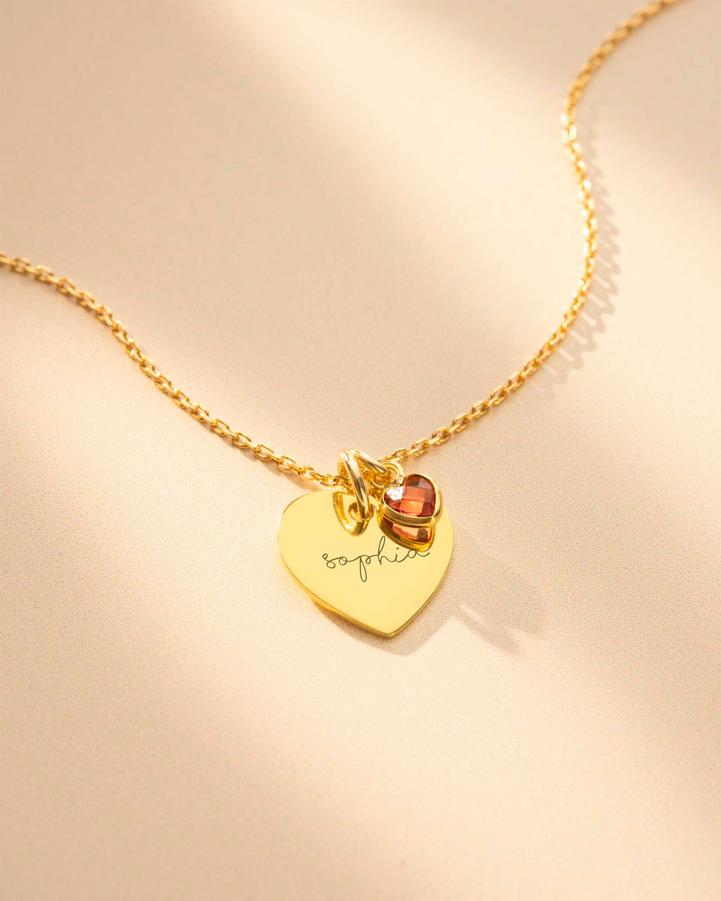 Gold Esme Heart and Heart Birthstone Personalised Name Necklace