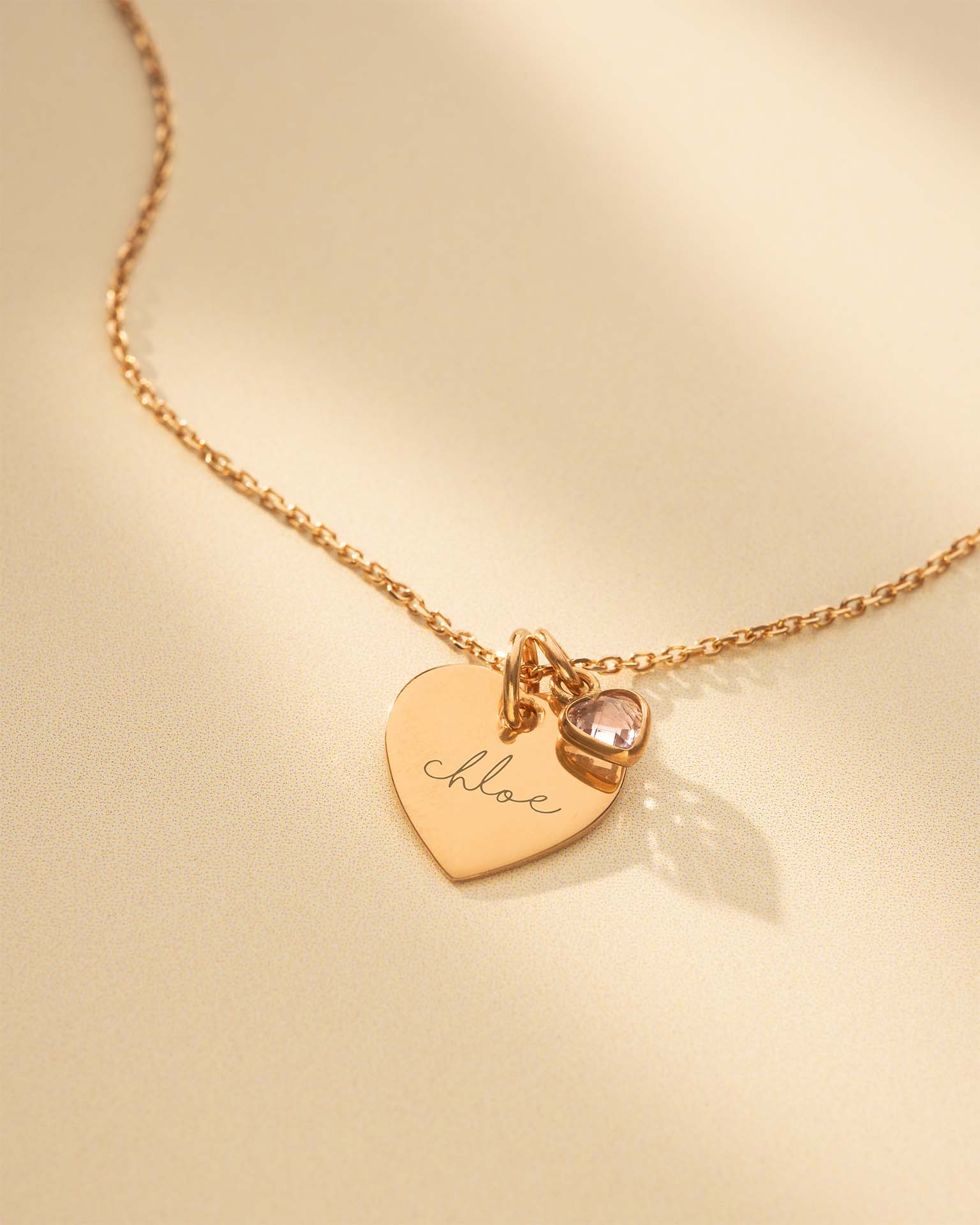 Rose Gold Esme Heart and Heart Birthstone Personalised Name Necklace