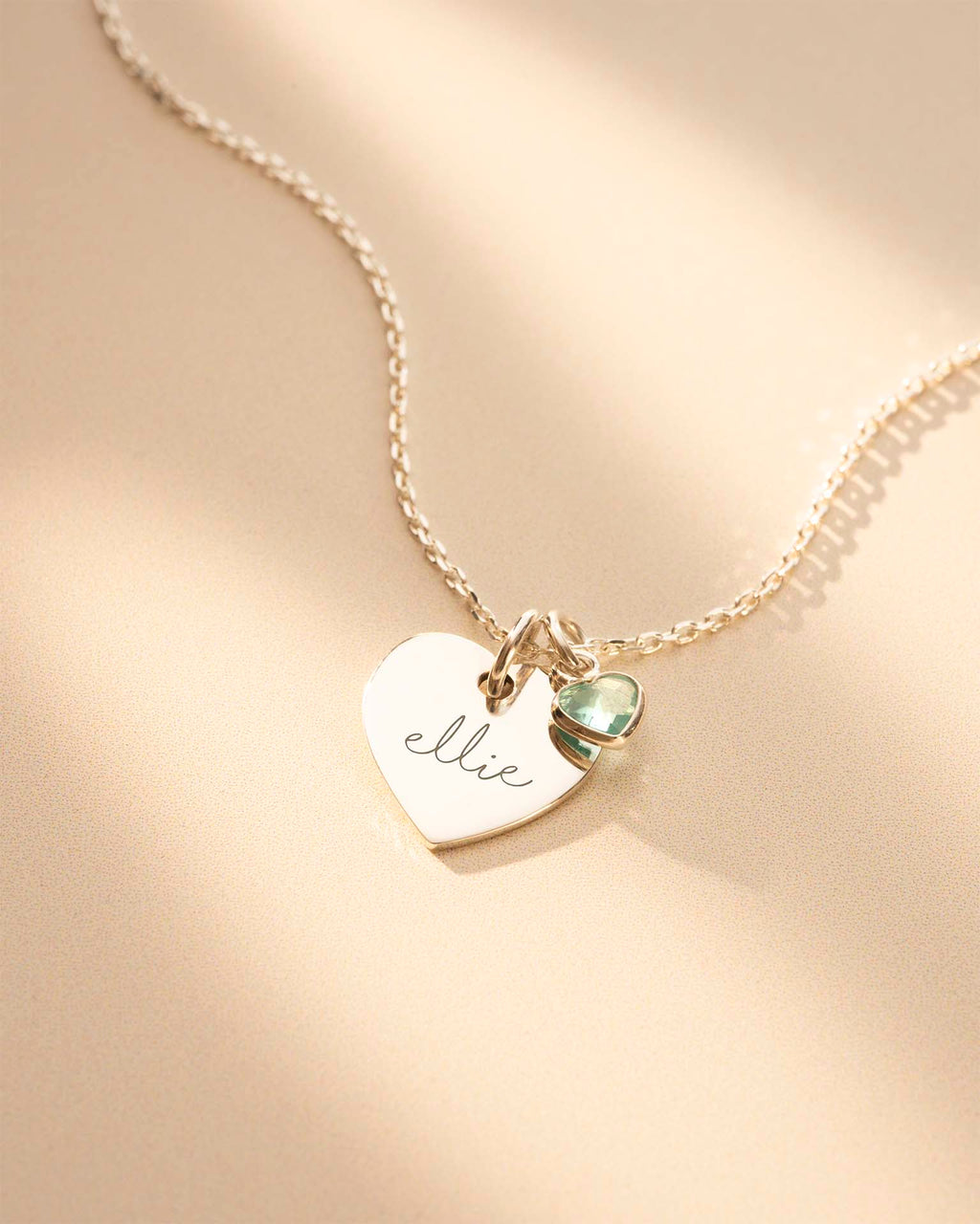 Silver Esme Heart and Heart Birthstone Personalised Name Necklace