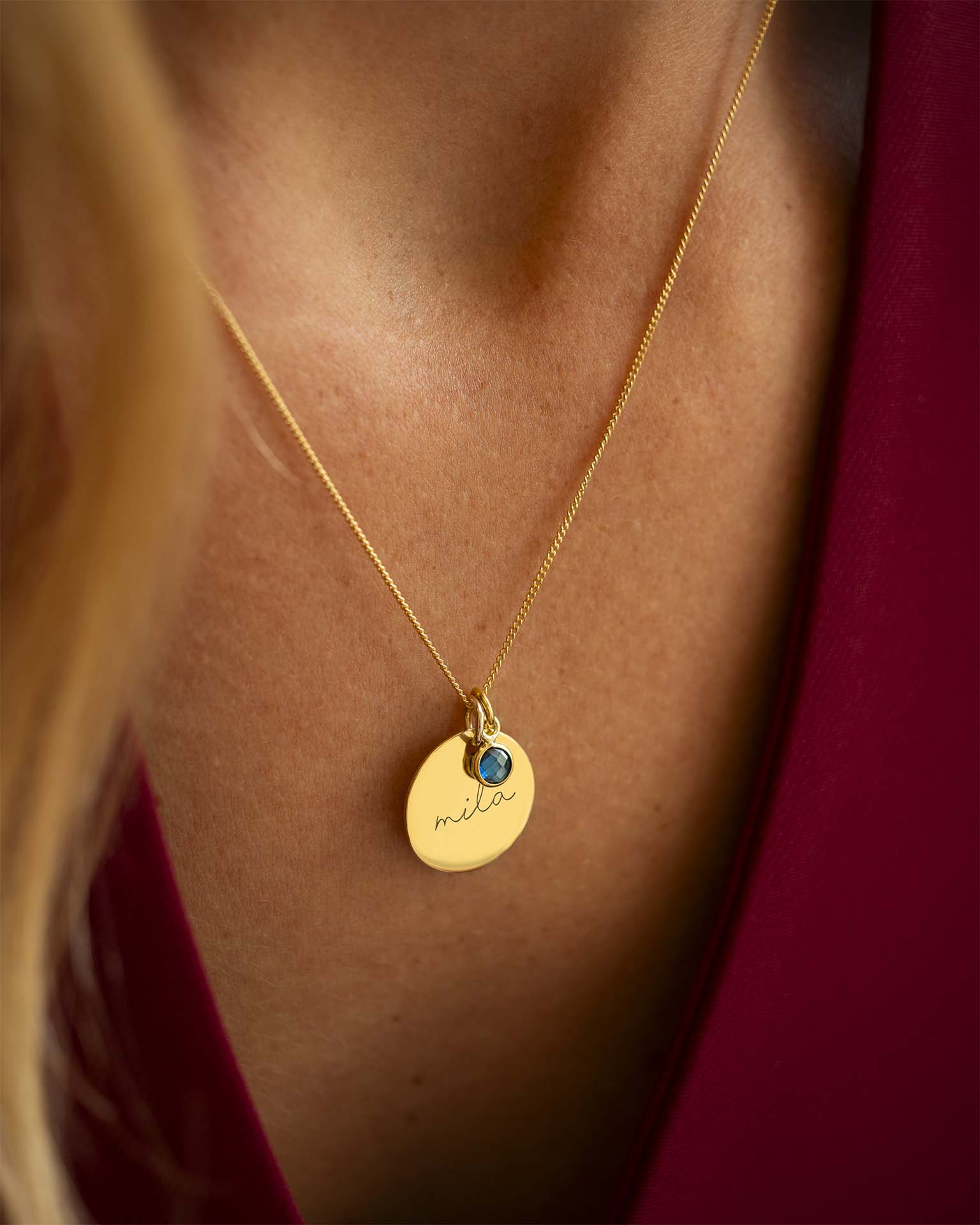 Gold Esme Name and Birthstone Personalised Necklace