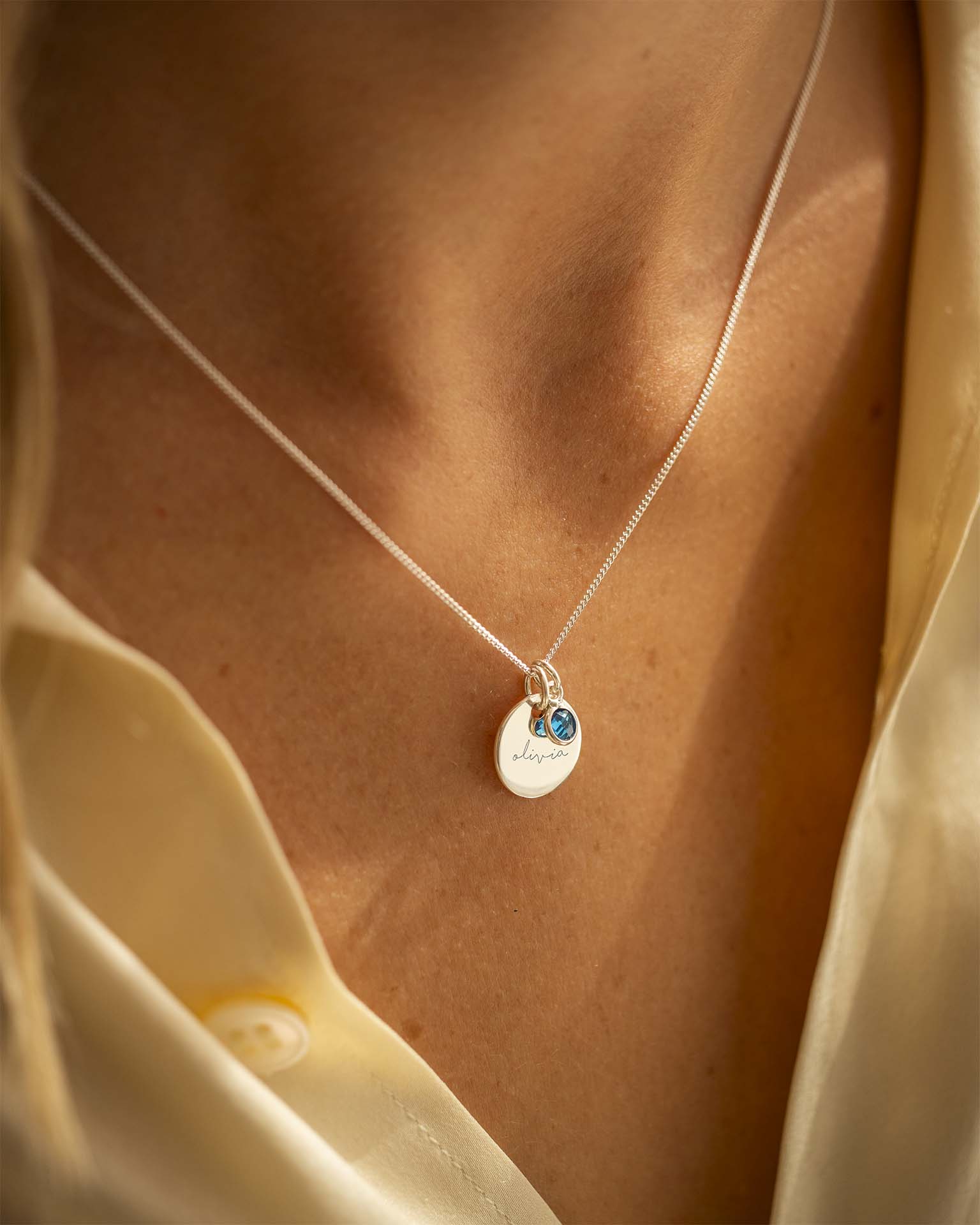 Silver Esme Name and Birthstone Personalised Necklace