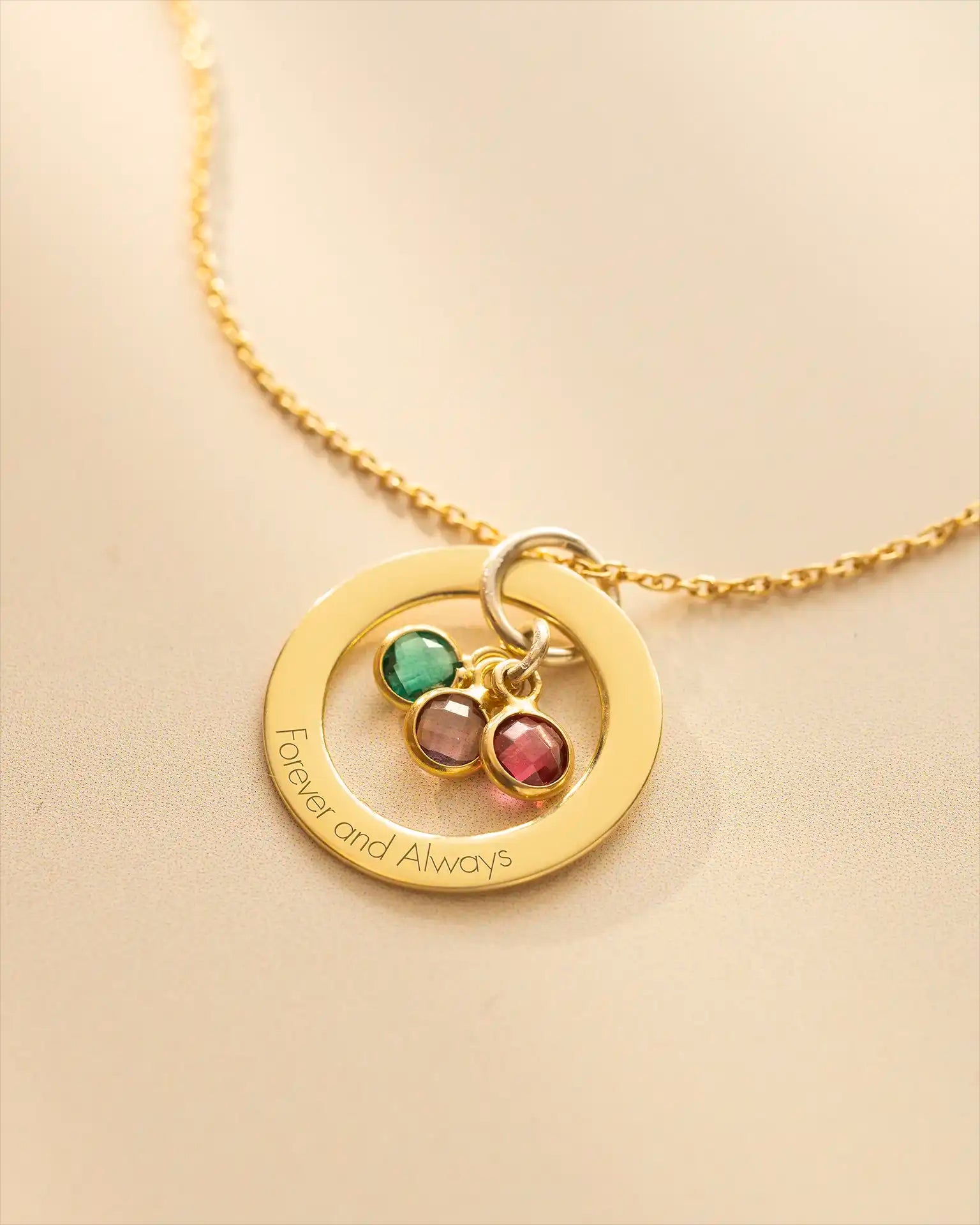 Gold Family Eternal Ring and Birthstone Personalised Necklace