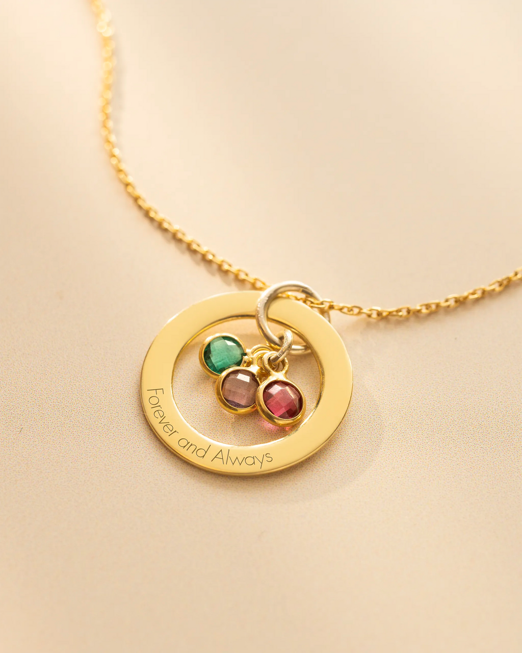 Gold Family Eternal Ring and Birthstone Personalised Necklace