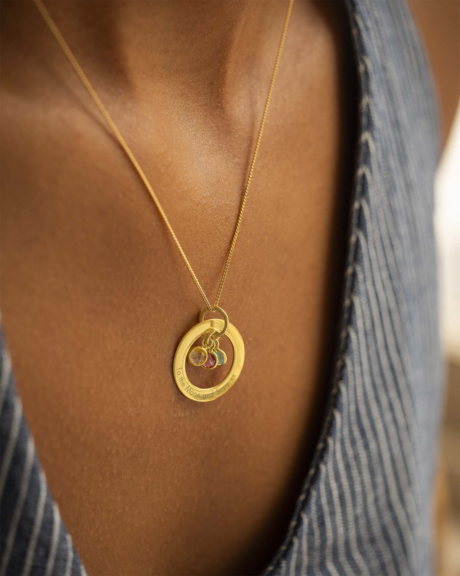 Gold Family Eternal Ring and Birthstone Personalised Necklace