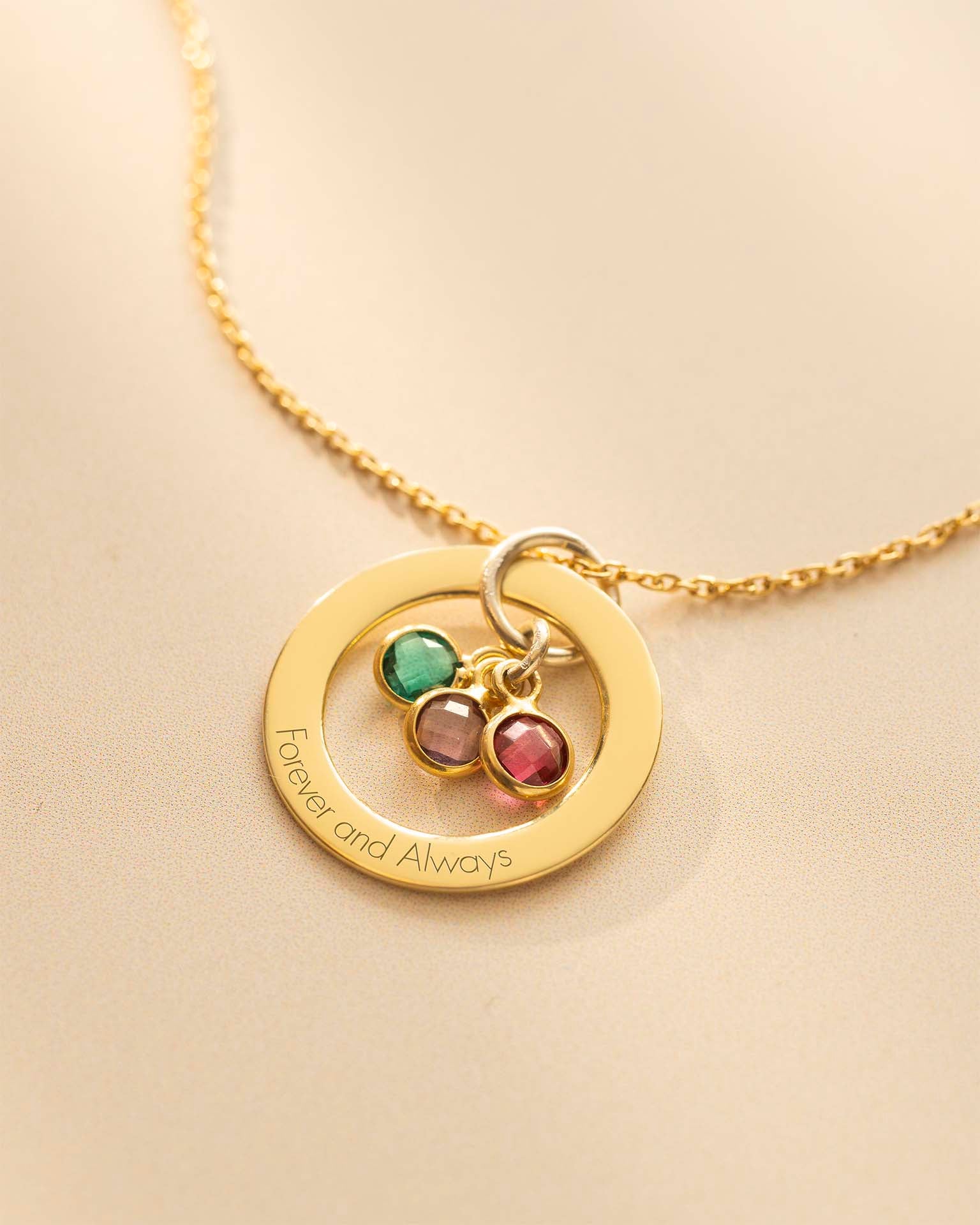 Gold Family Eternal Ring and Birthstone Personalised Necklace