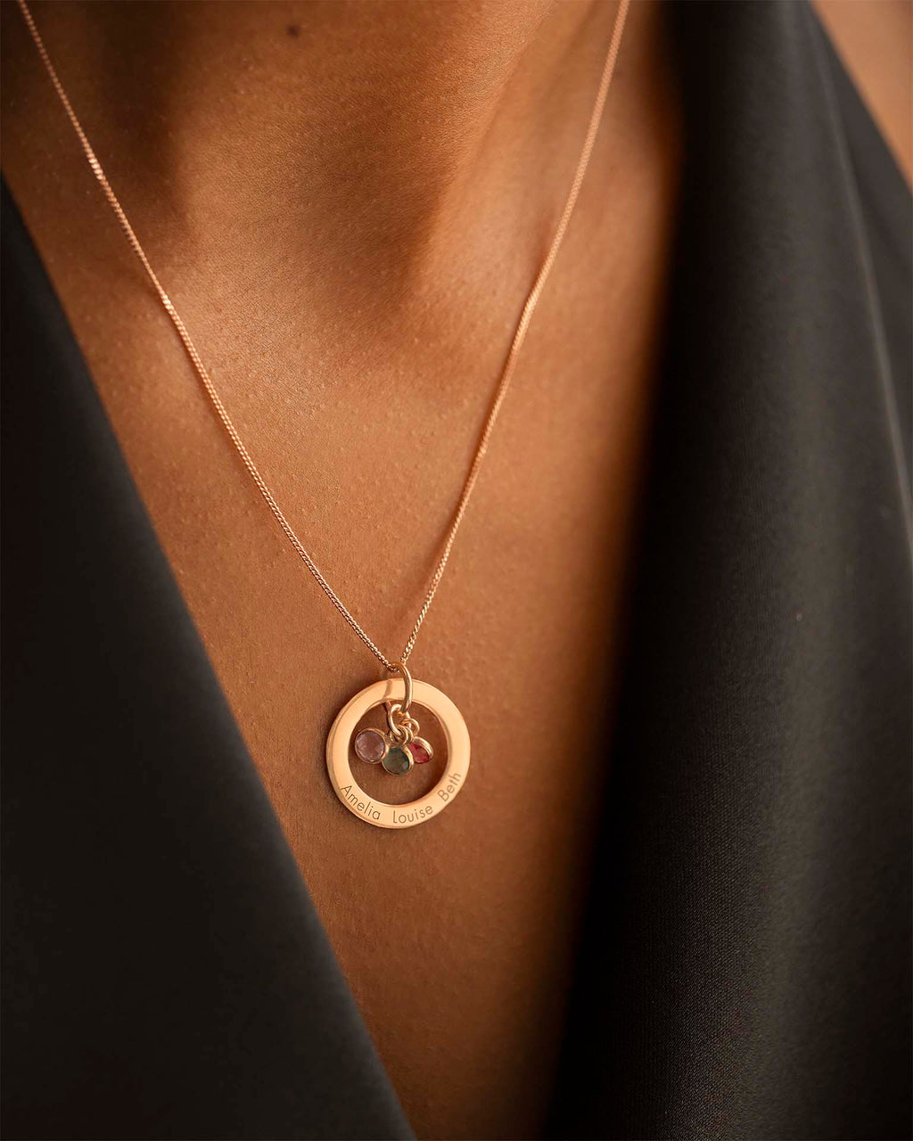 Rose Gold Family Eternal Ring and Birthstone Personalised Necklace