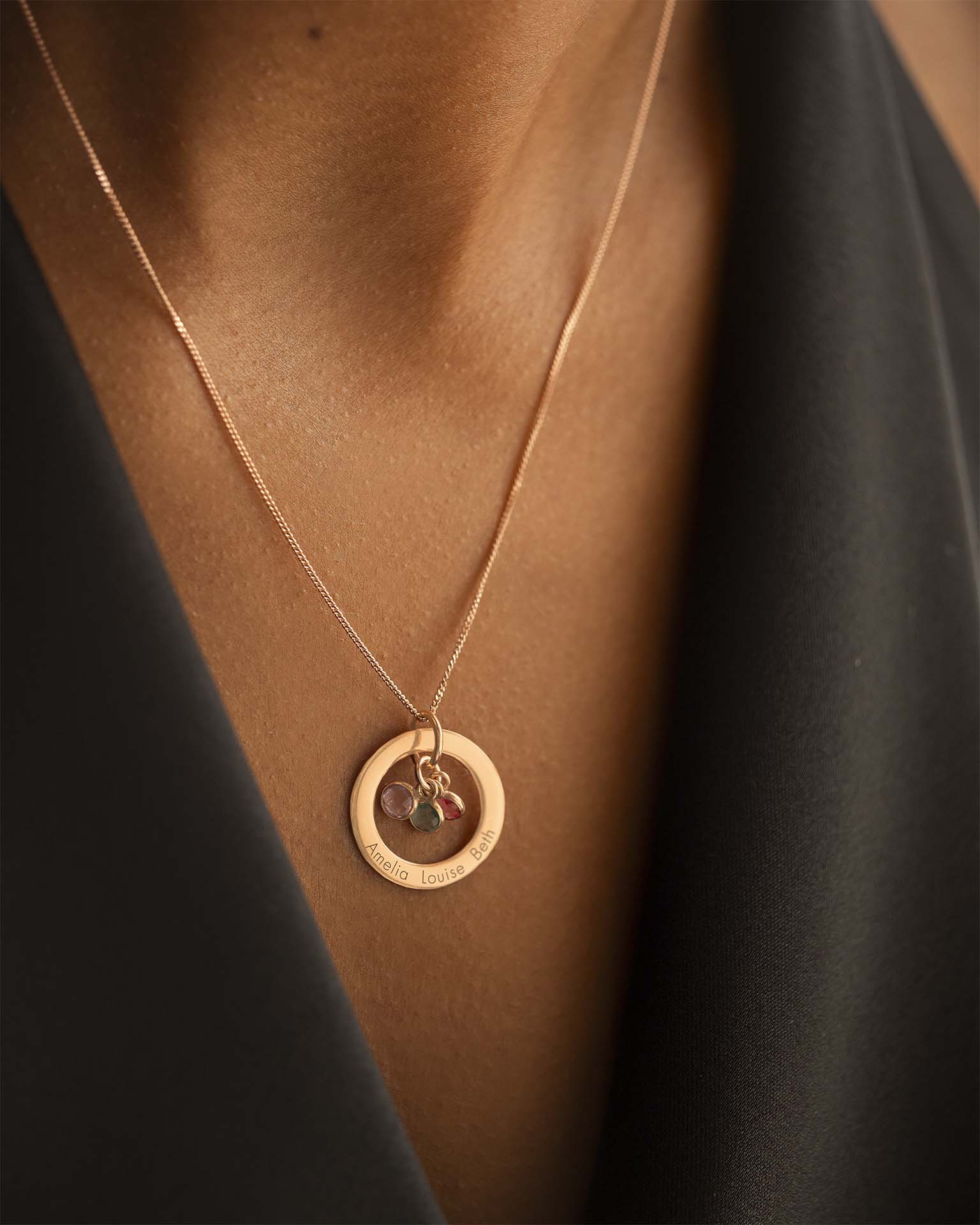 Rose Gold Family Eternal Ring and Birthstone Personalised Necklace