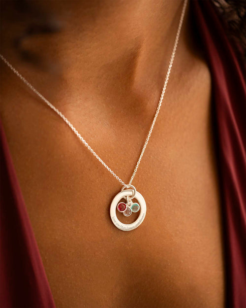 Silver Family Eternal Ring and Birthstone Personalised Necklace