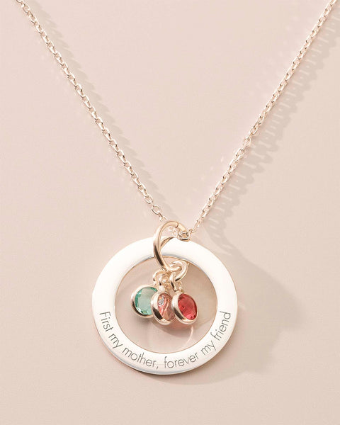 Silver Family Eternal Ring and Birthstone Personalised Necklace