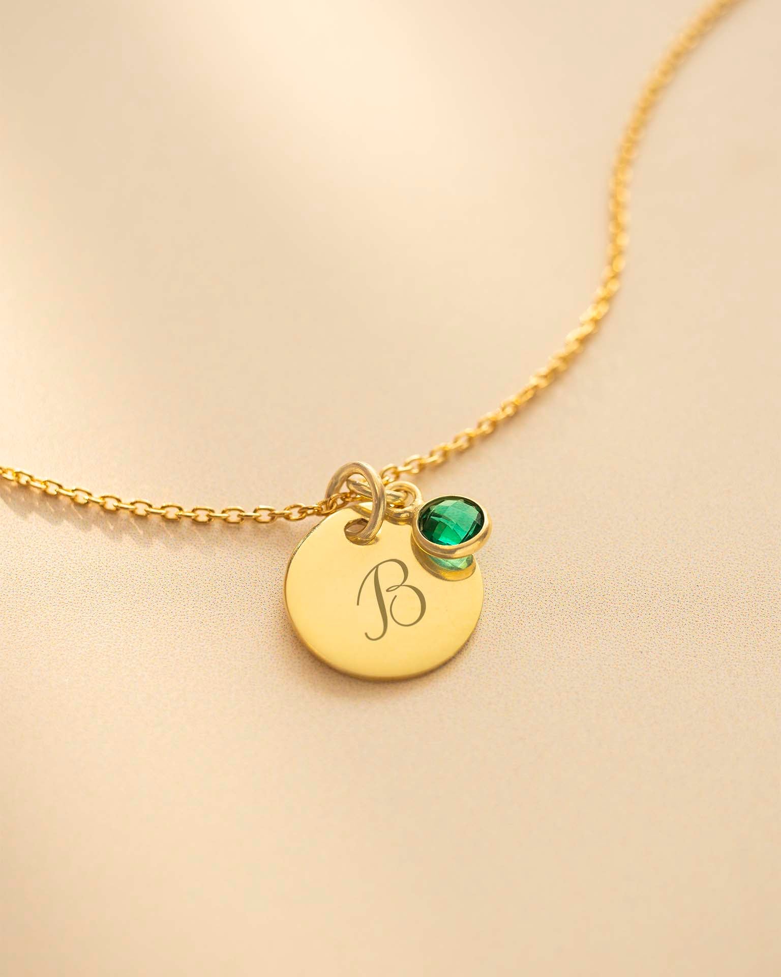 Gold Initial and Birthstone Personalised Necklace