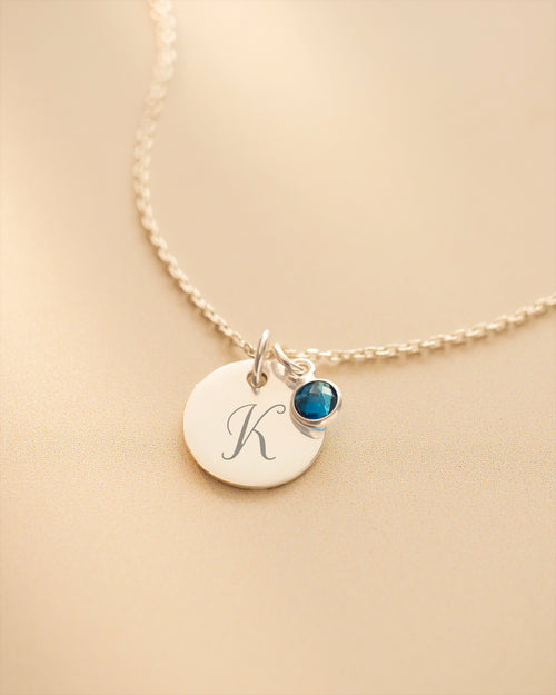 Silver Initial and Birthstone Personalised Necklace