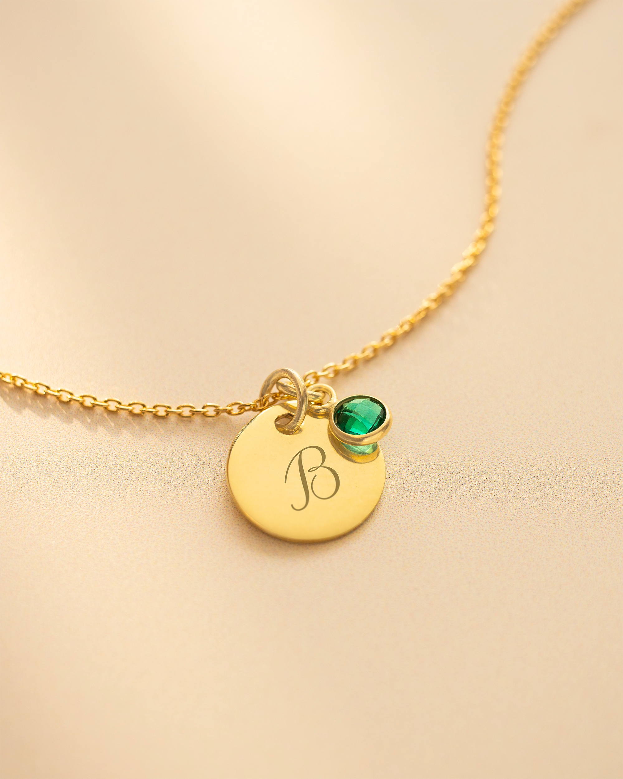 Gold Initial and Birthstone Personalised Necklace