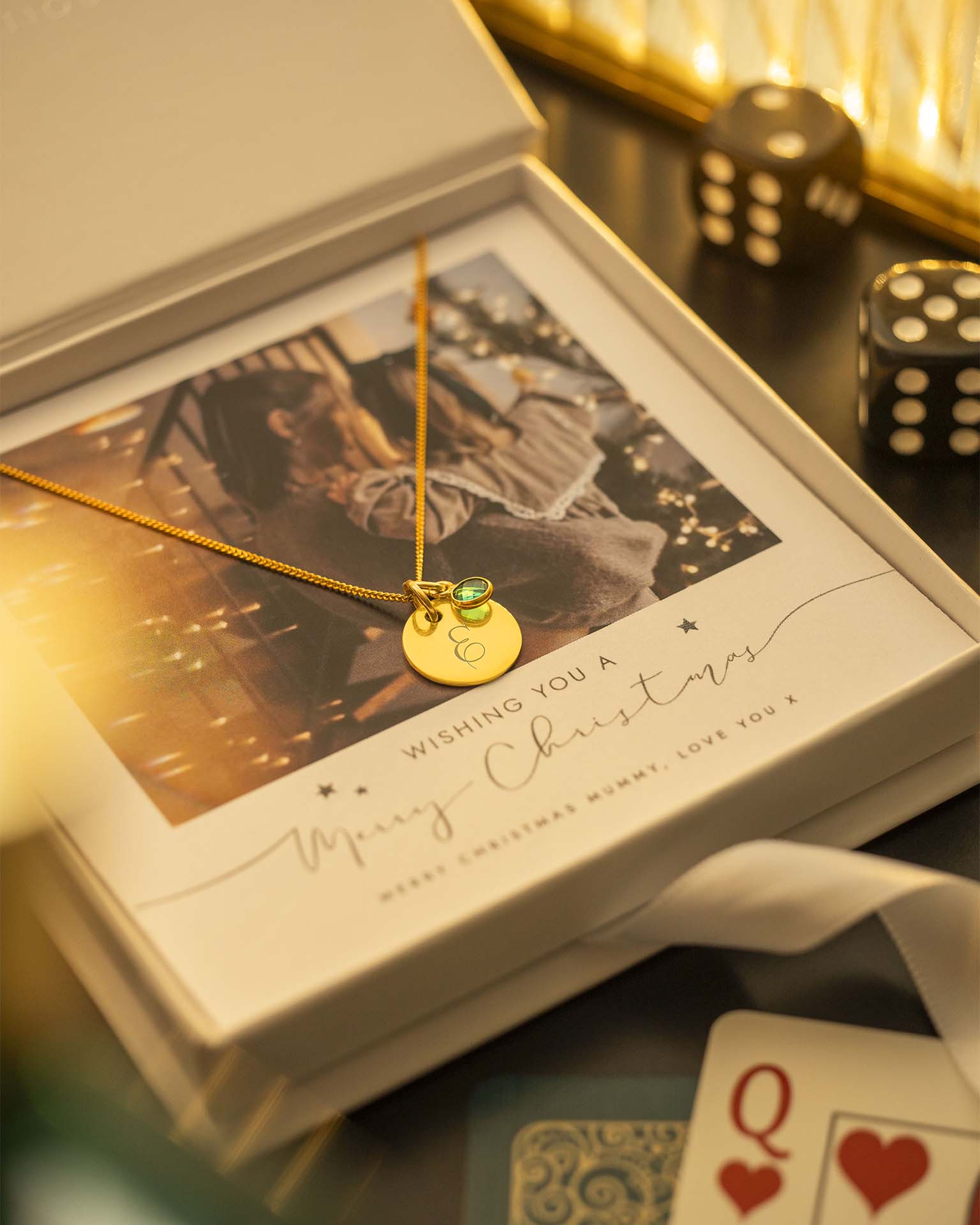 Necklace with heart pendant in a decorative box with Christmas message