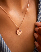 Rose Gold Initial and Birthstone Personalised Necklace