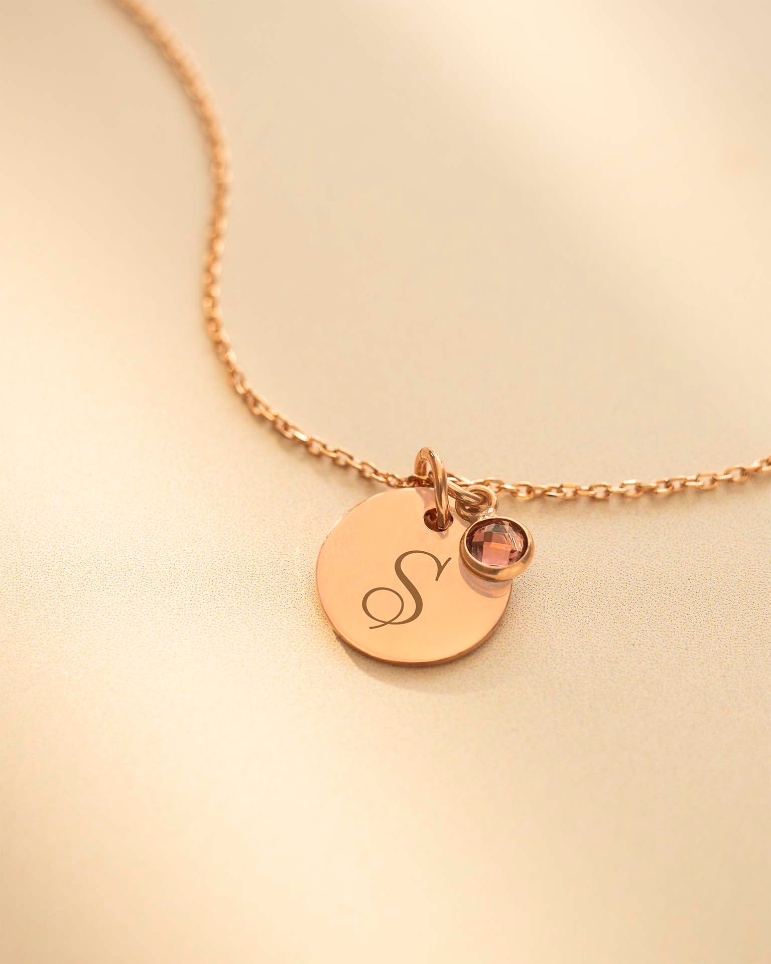 Rose Gold Initial and Birthstone Personalised Necklace