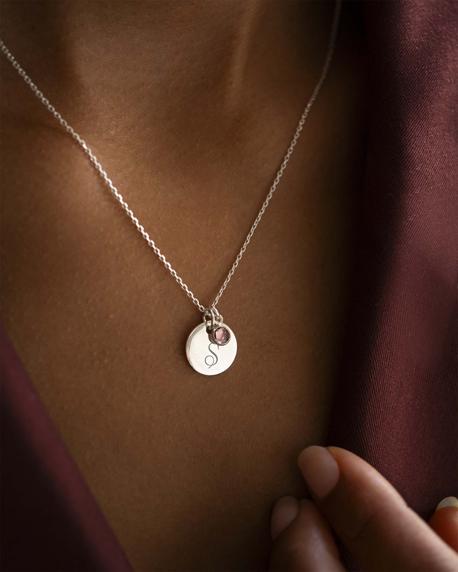 Silver Initial and Birthstone Personalised Necklace