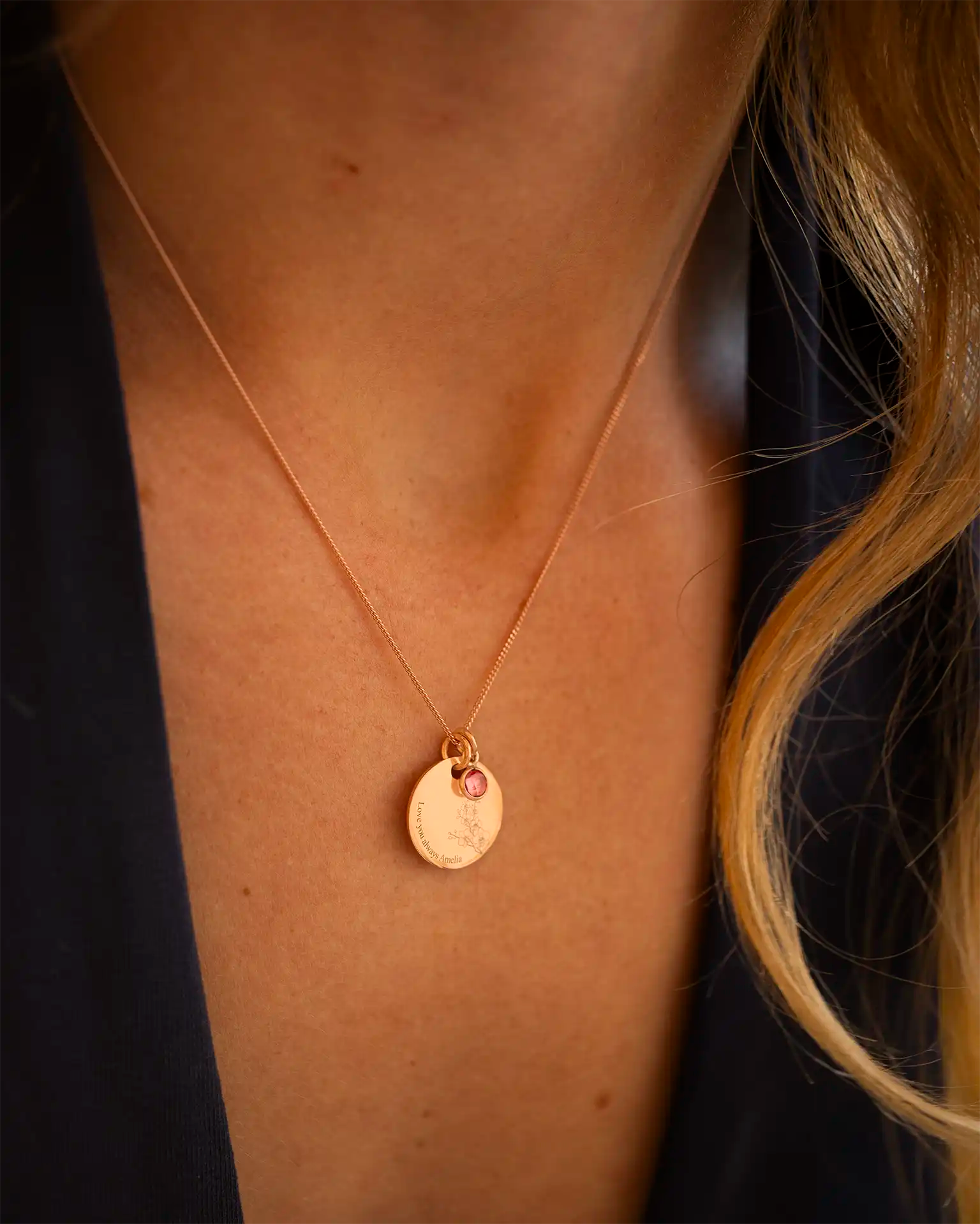 Rose Gold Meaningful Flower and Message Personalised Necklace