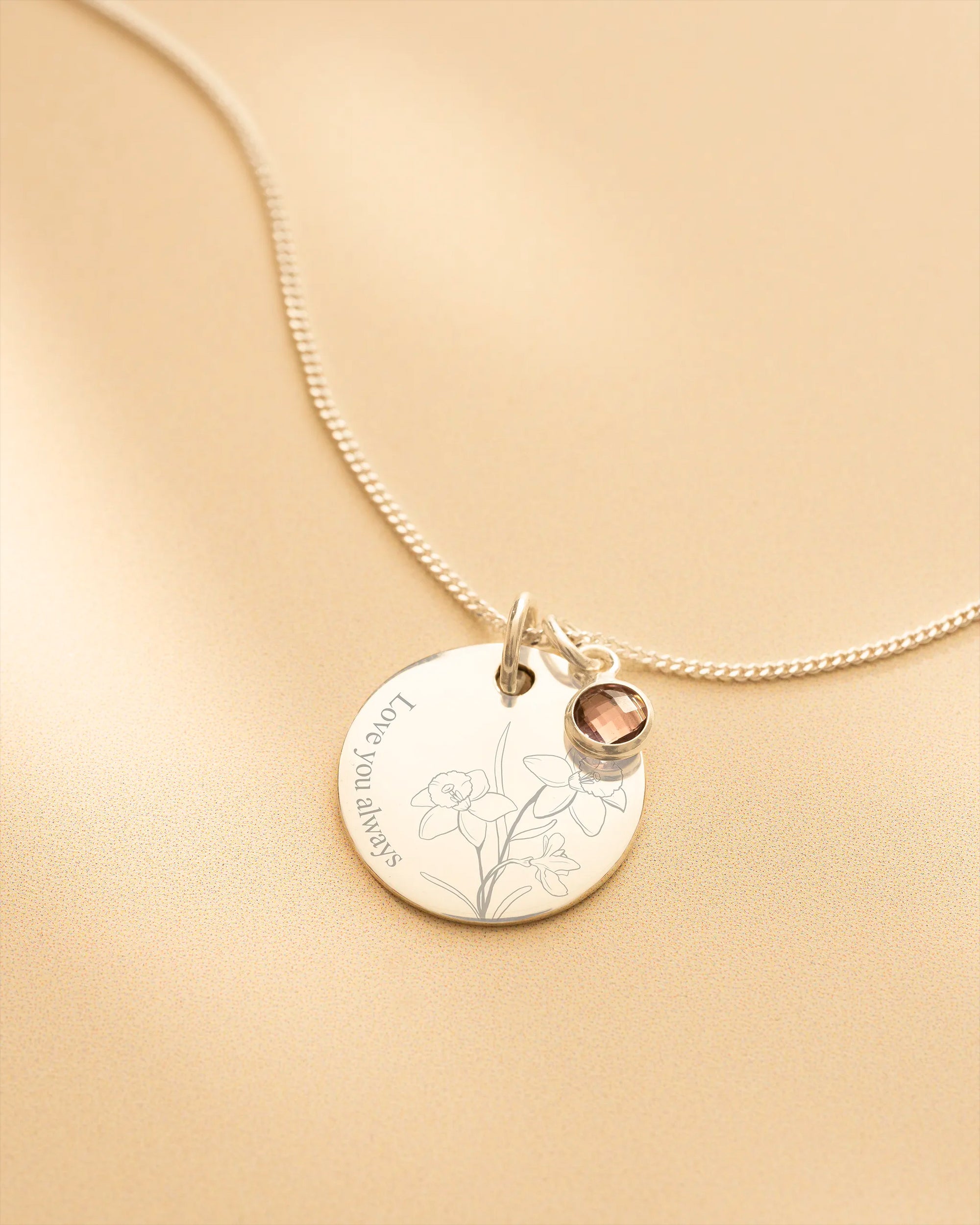 Silver Meaningful Flower and Message Personalised Necklace