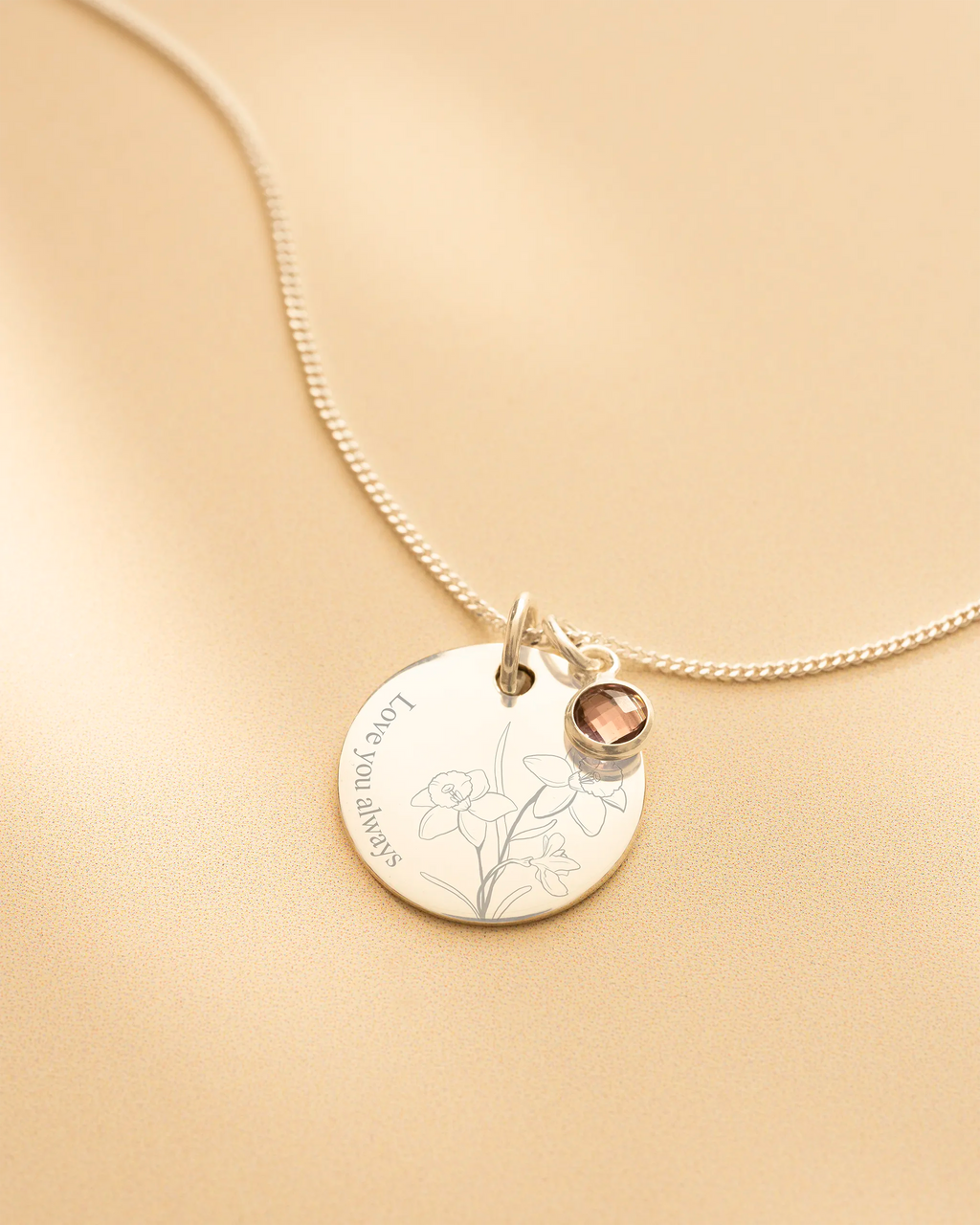 Silver Meaningful Flower and Message Personalised Necklace