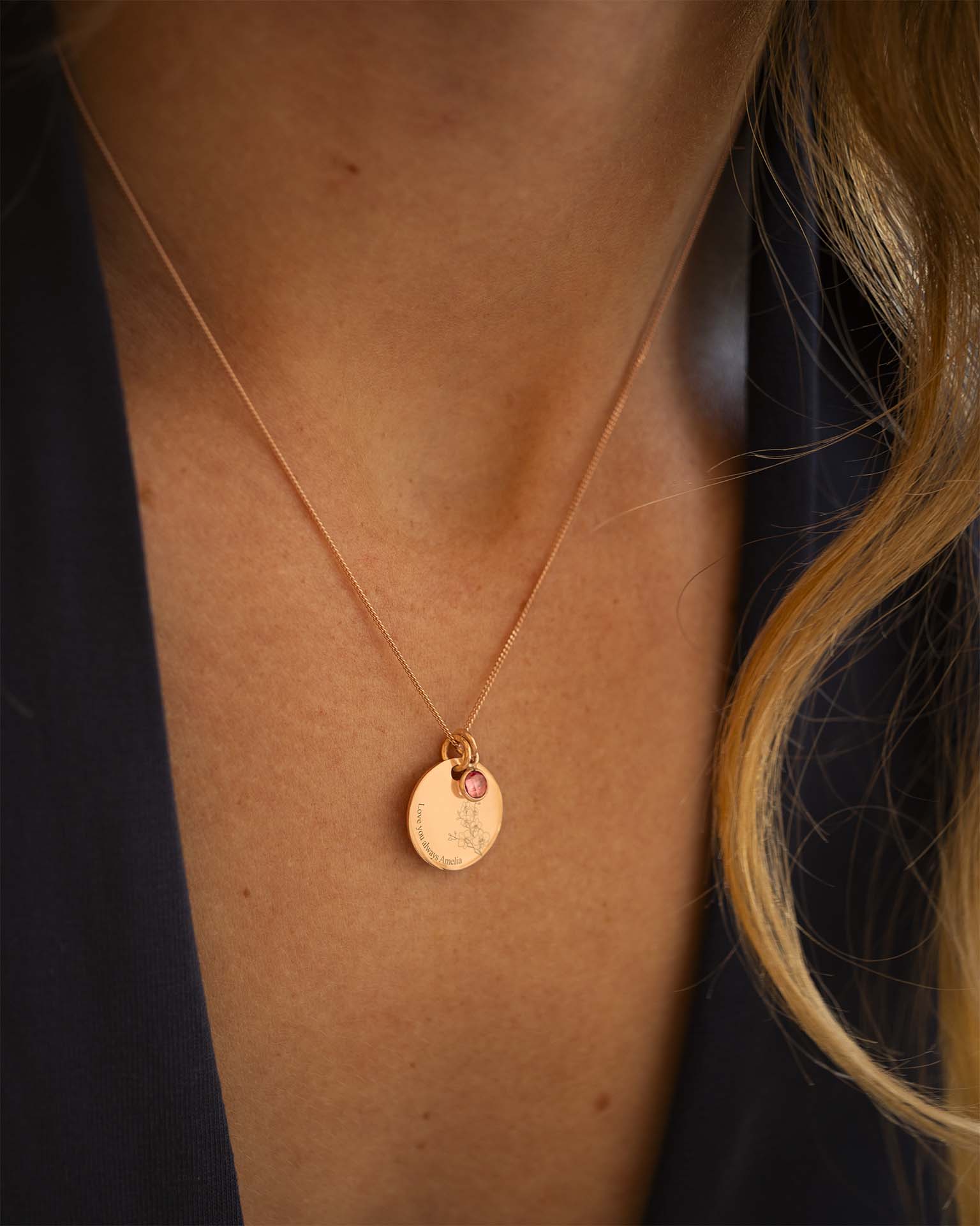 Rose Gold Meaningful Flower and Message Personalised Necklace