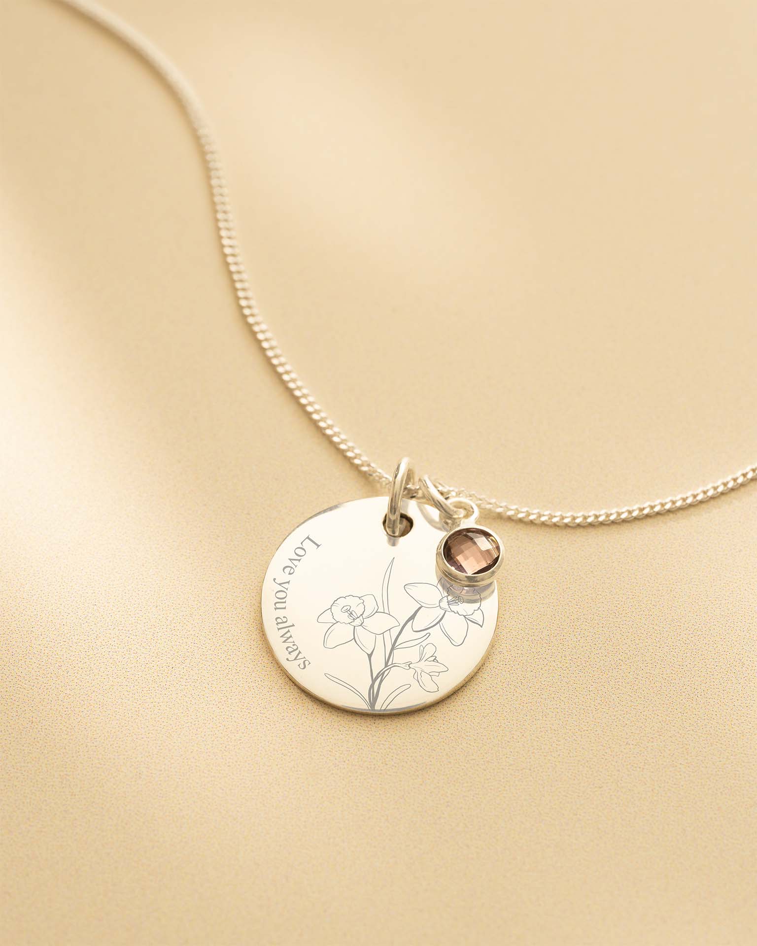 Silver Meaningful Flower and Message Personalised Necklace