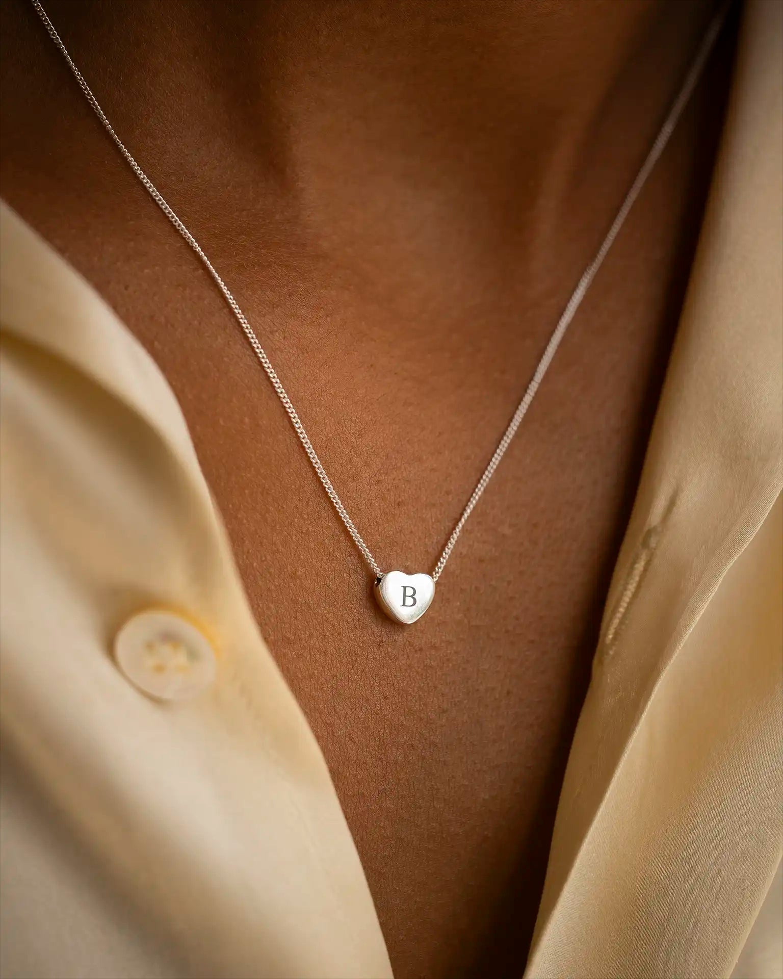 Silver Mini Heart Initial Personalised Necklace