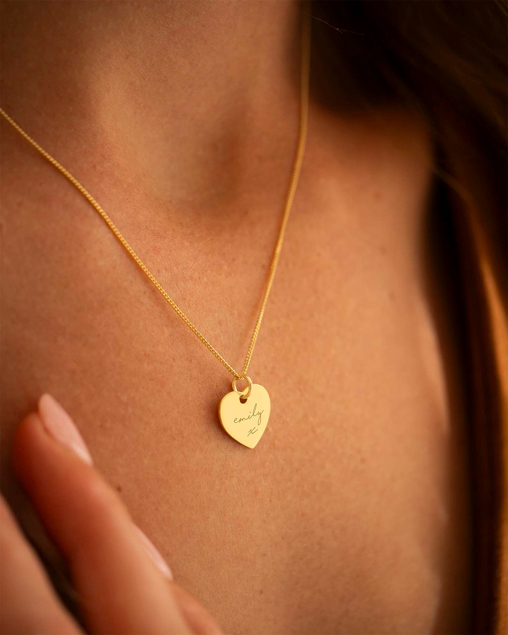 Gold Modern Script and Illustration Heart Personalised Necklace