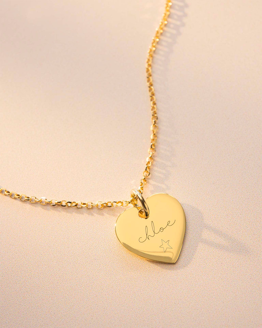 Gold Modern Script and Illustration Heart Personalised Necklace