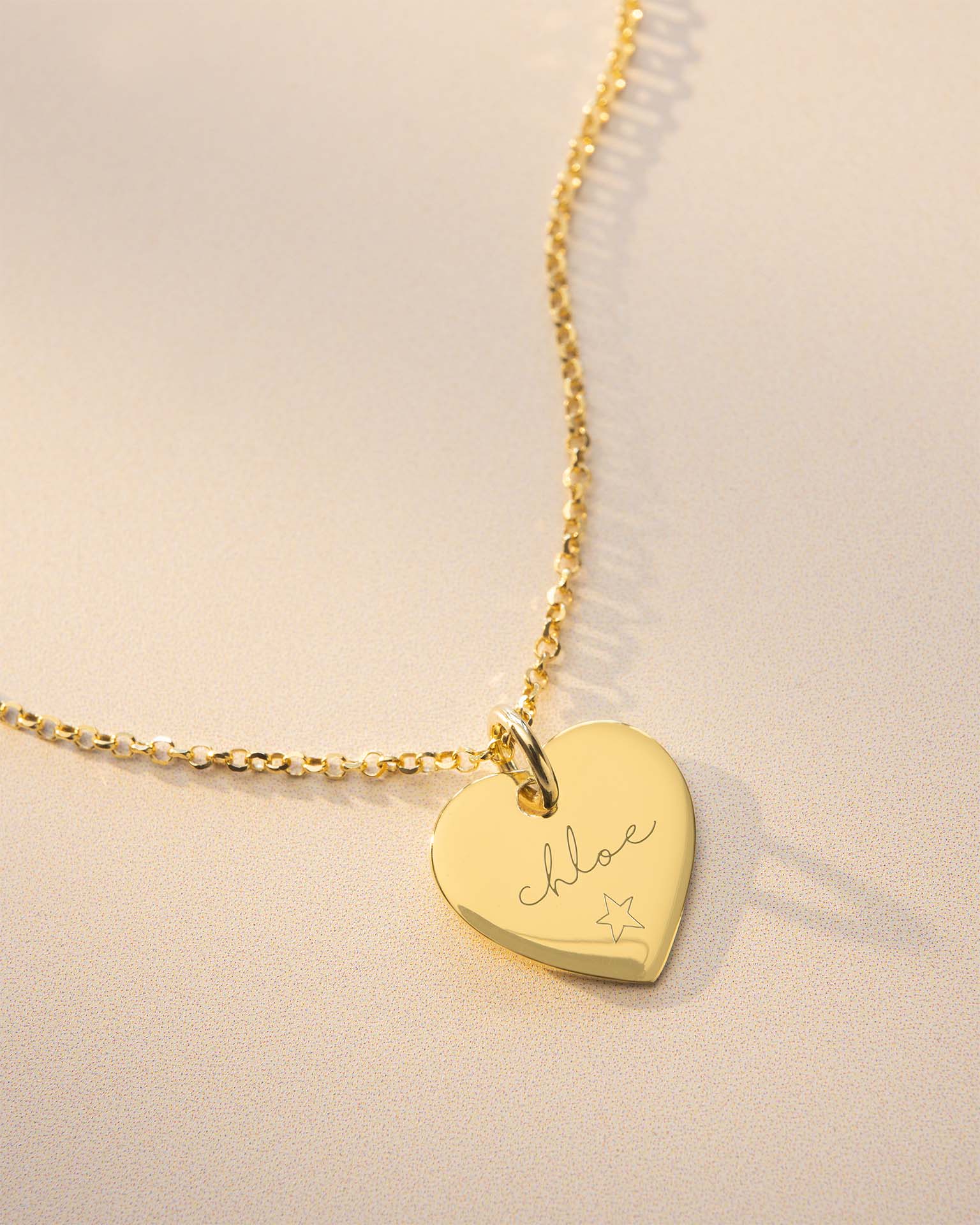Gold Modern Script and Illustration Heart Personalised Necklace