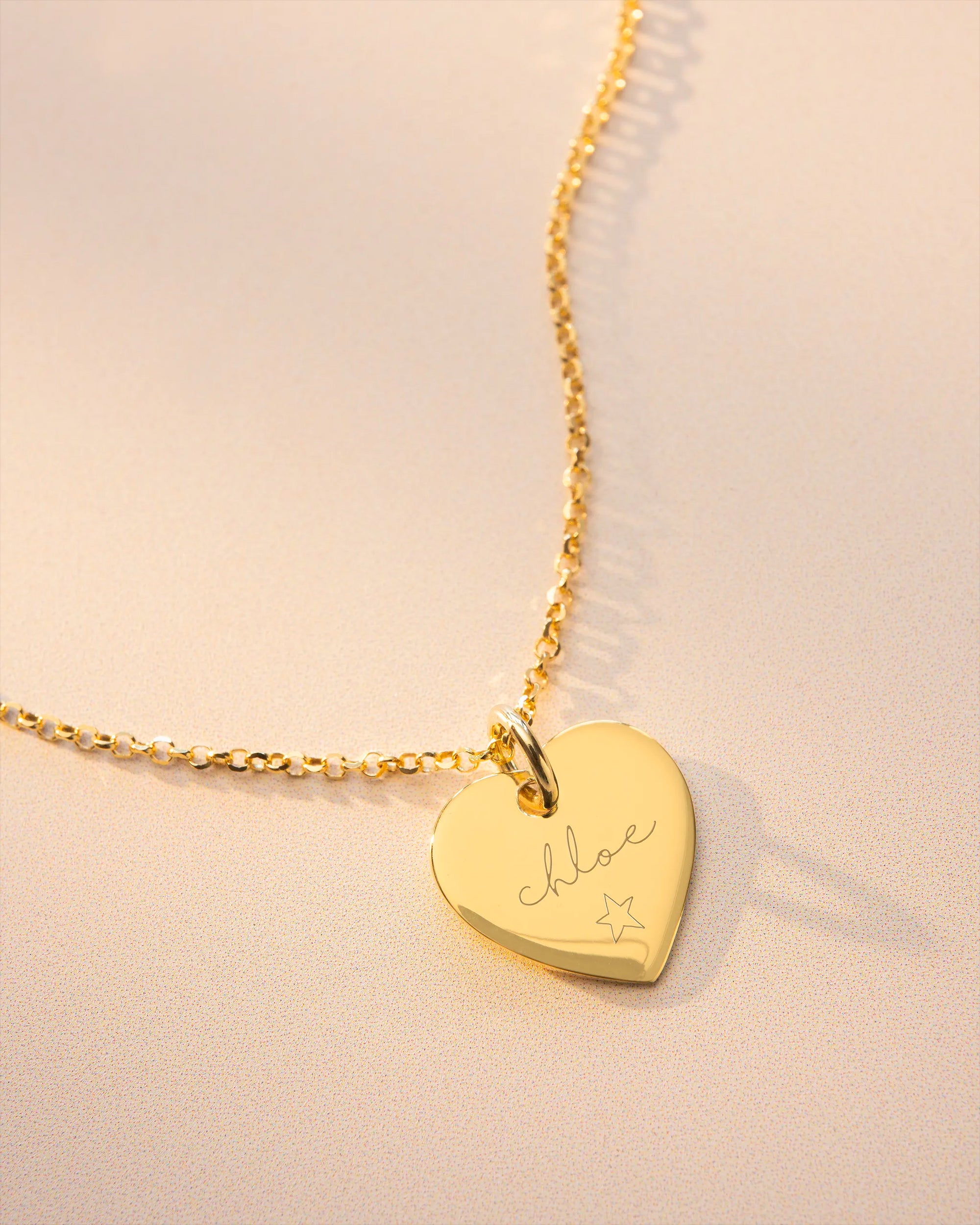 Gold Modern Script and Illustration Heart Personalised Necklace