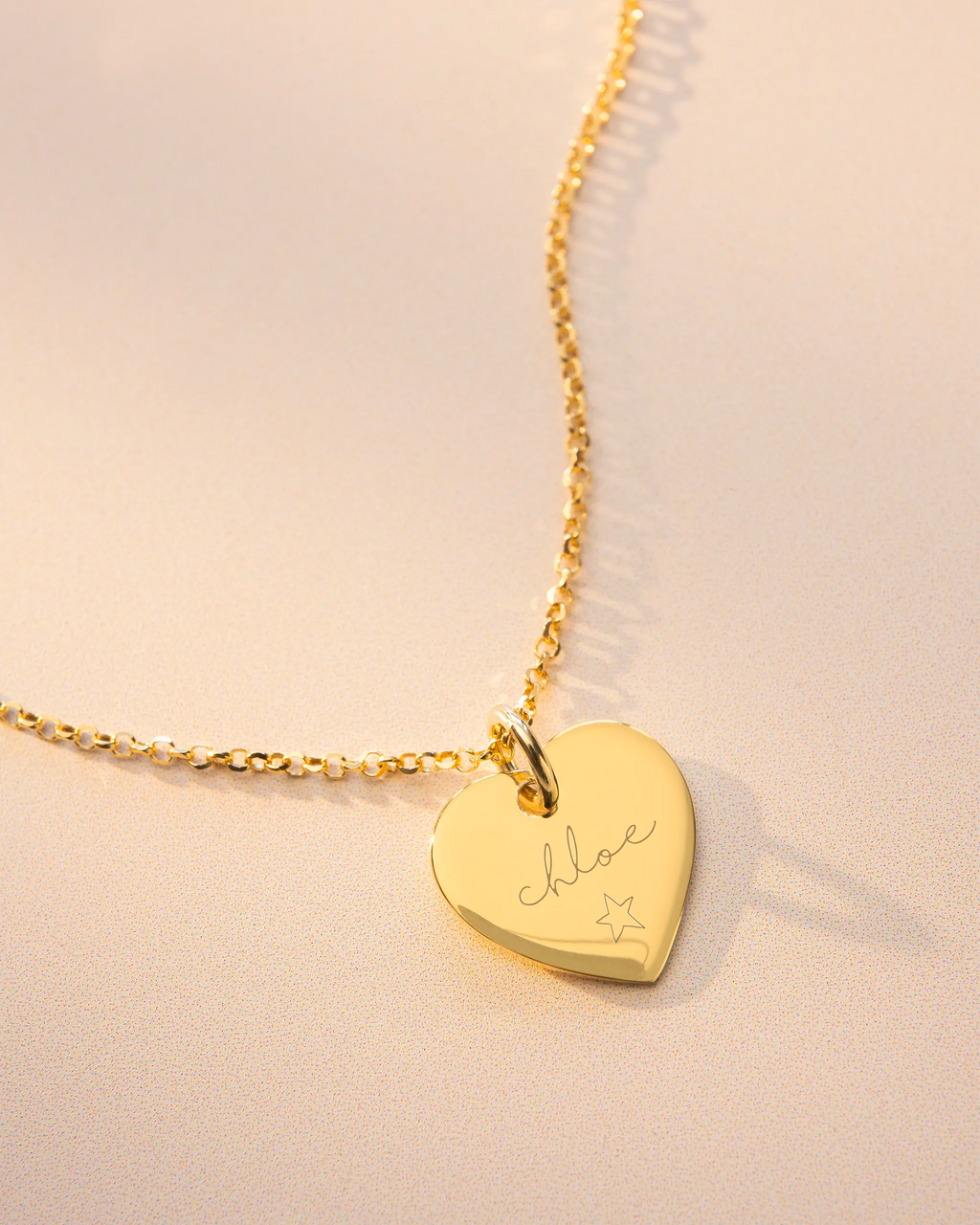 Gold Modern Script and Illustration Heart Personalised Necklace