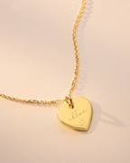 Gold Modern Script and Illustration Heart Personalised Necklace