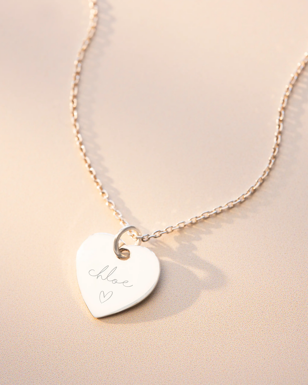 Silver Modern Script and Illustration Heart Personalised Necklace
