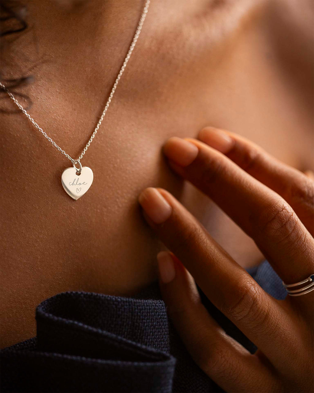 Silver Modern Script and Illustration Heart Personalised Necklace