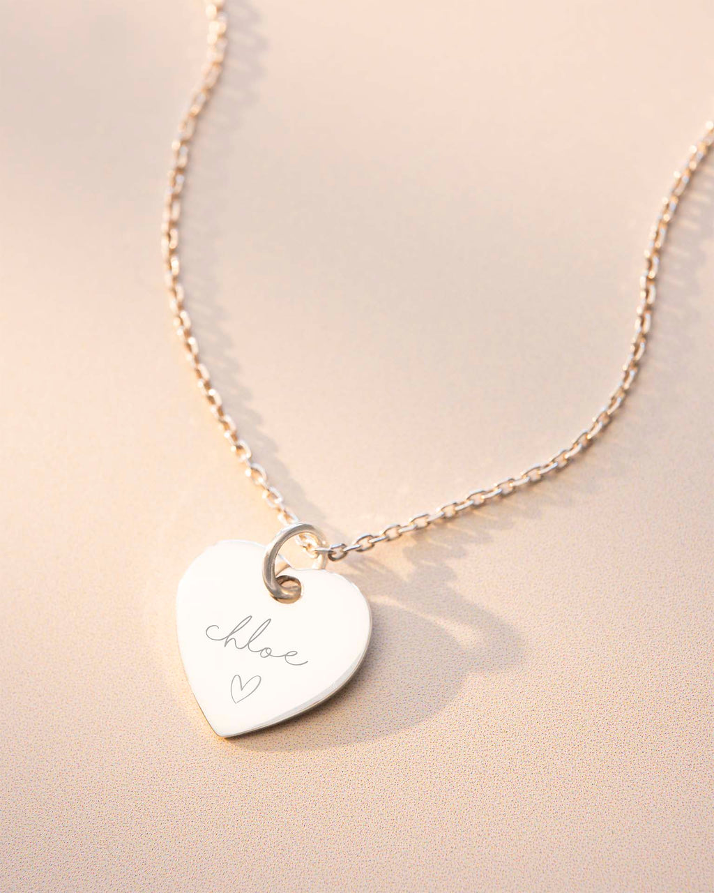 Silver Modern Script and Illustration Heart Personalised Necklace