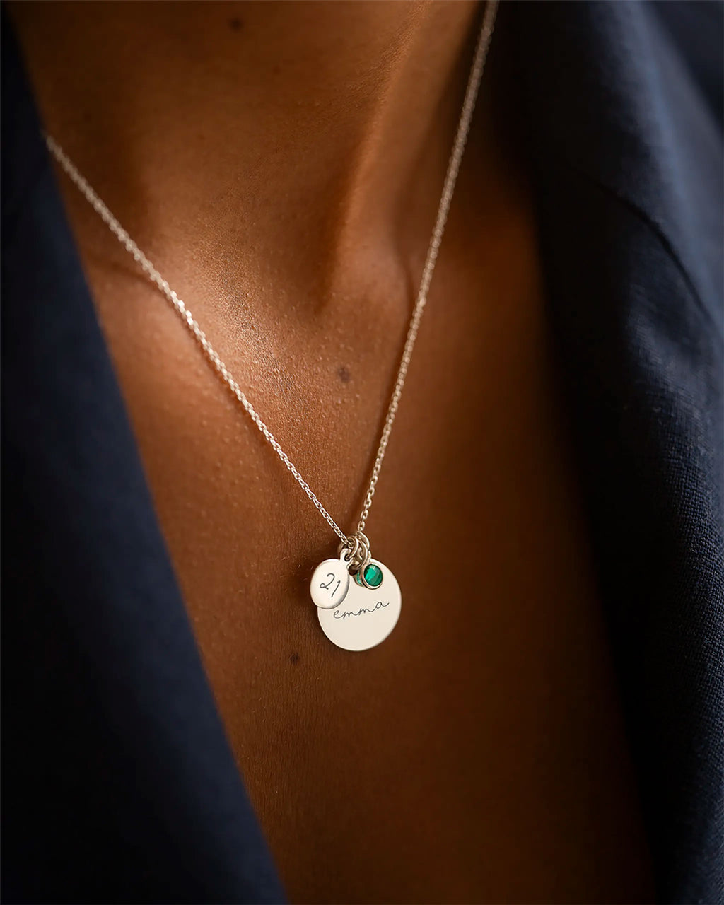 Silver Personalised Birthday Disc Name Necklace