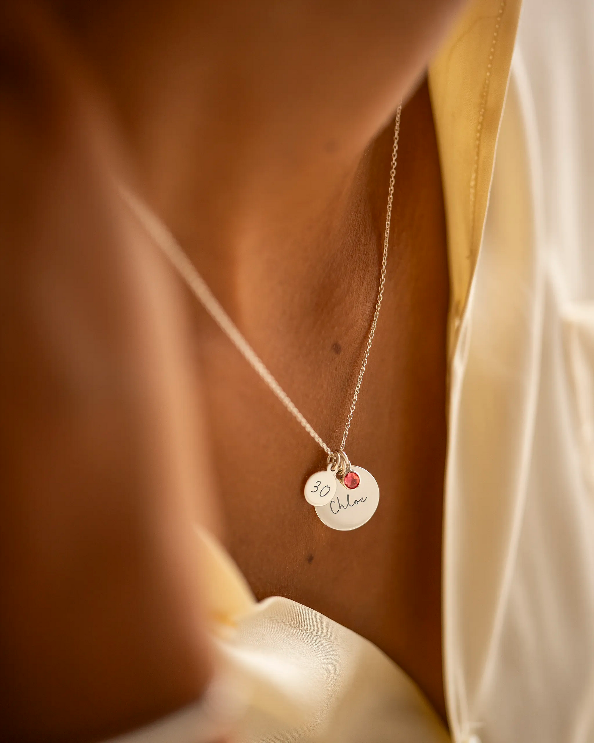 Silver Personalised Birthday Disc Name Necklace