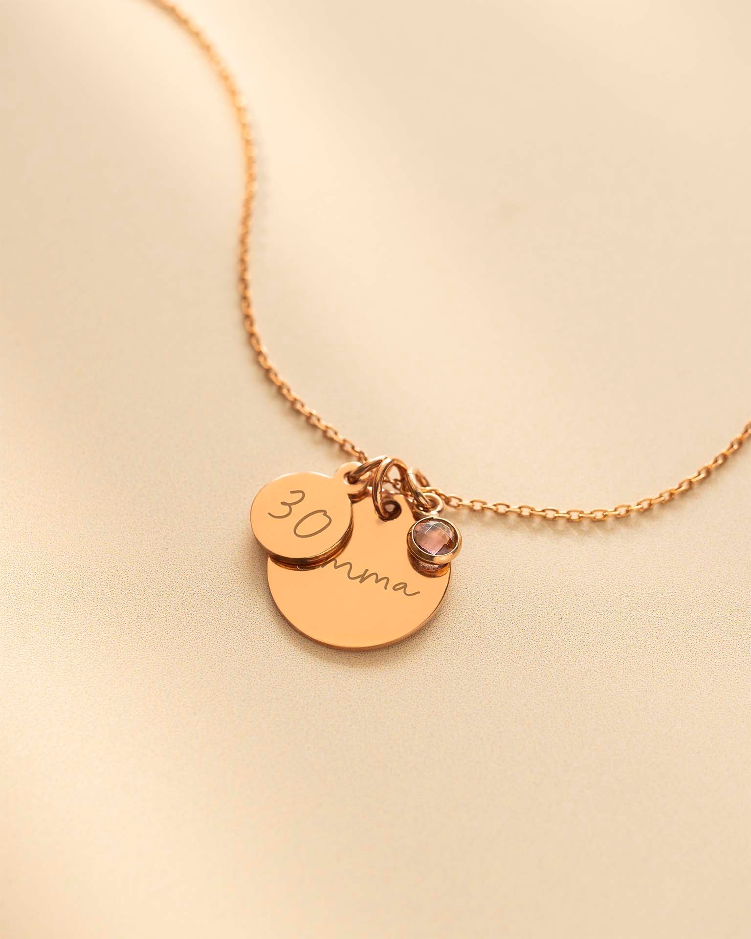 Rose Gold Personalised Birthday Disc Name Necklace