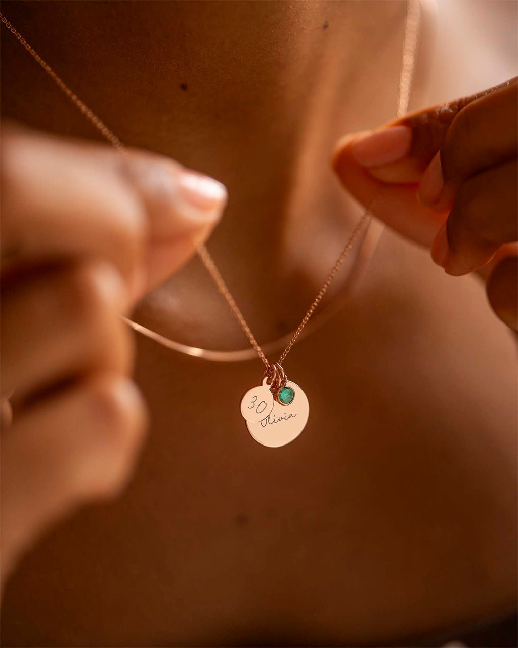 Rose Gold Personalised Birthday Disc Name Necklace