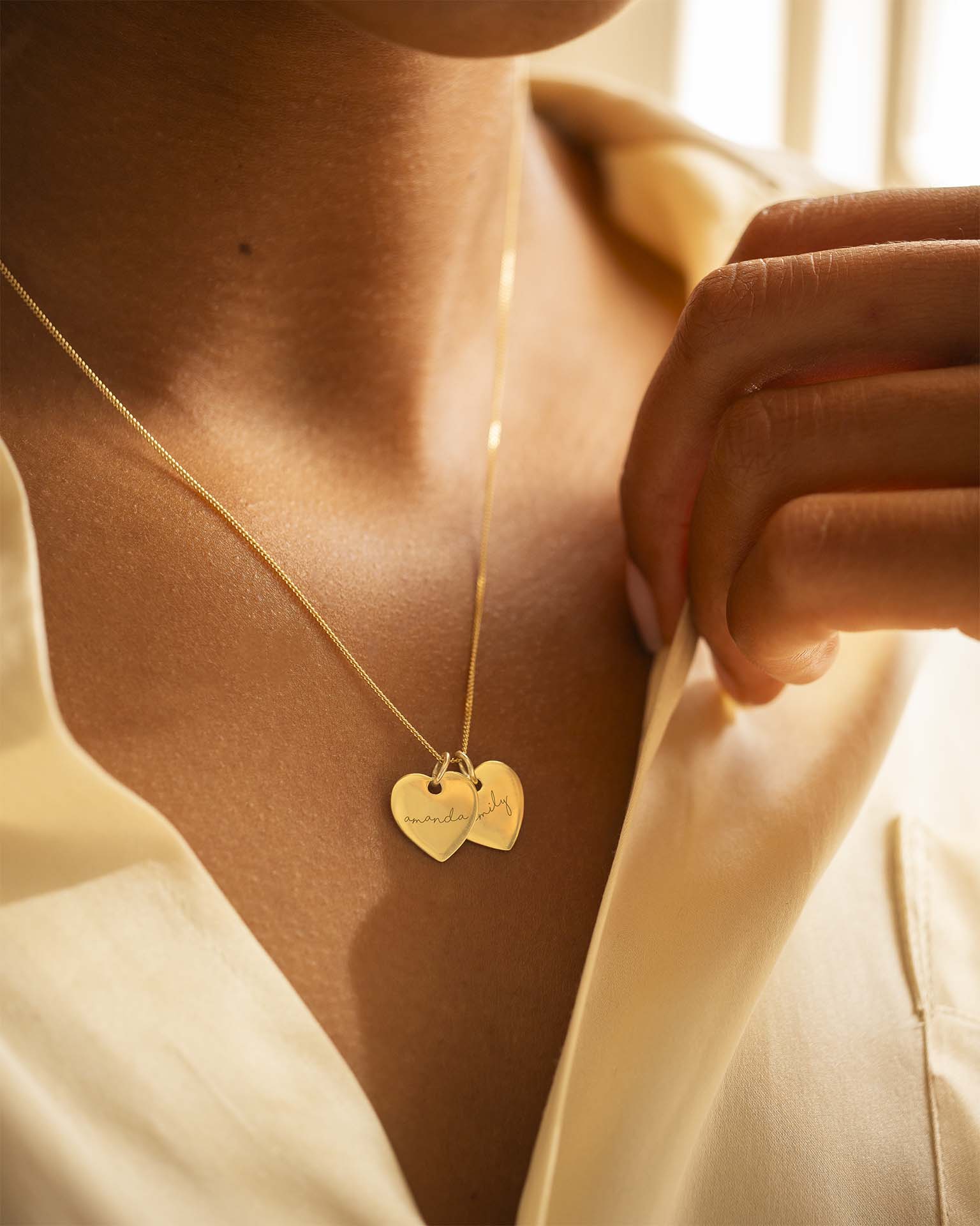 Gold Personalised Double Heart Name Necklace