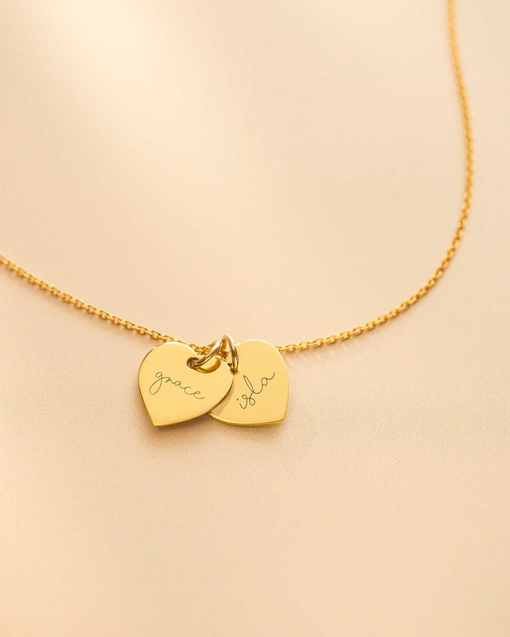 Gold Personalised Double Heart Name Necklace