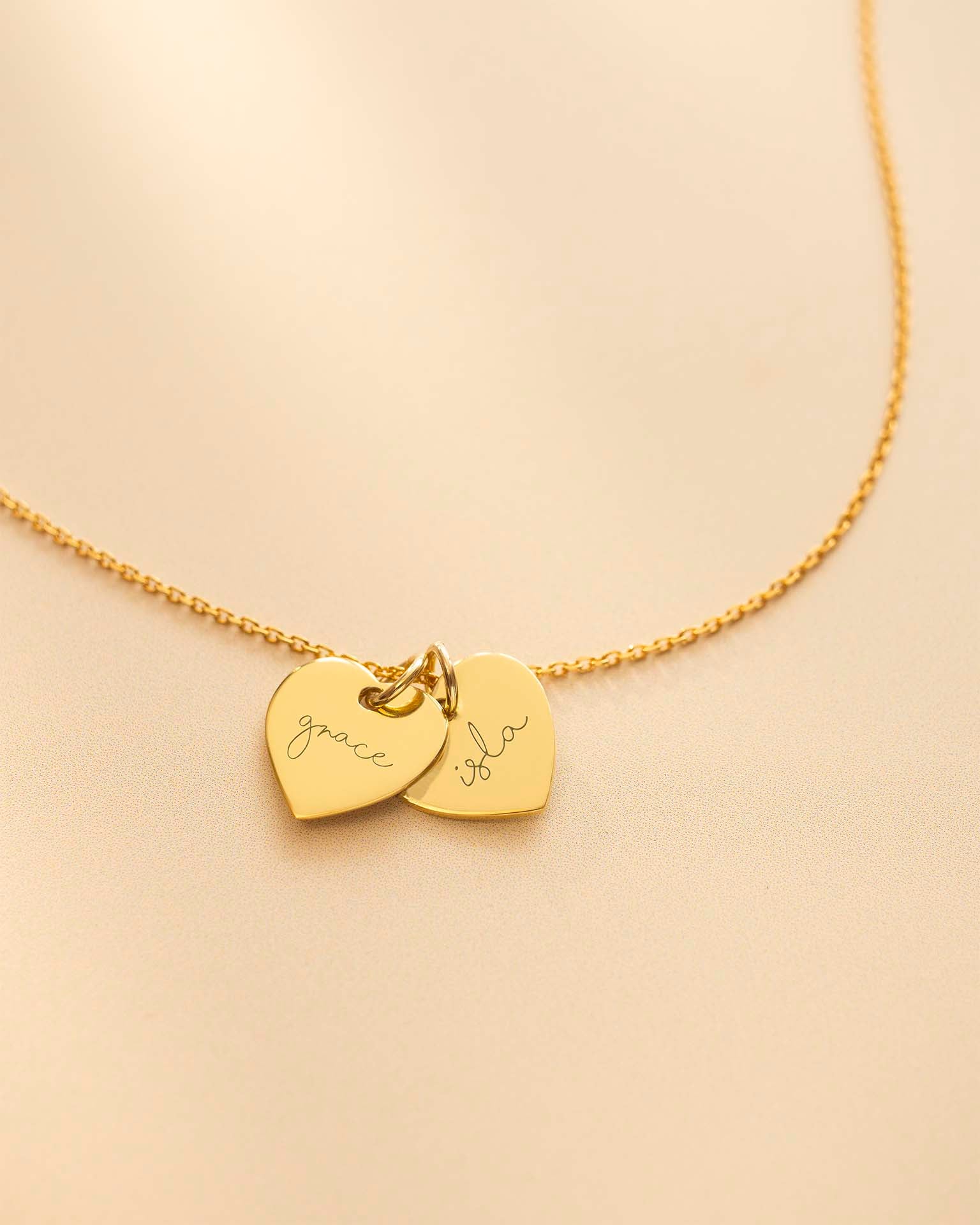 Gold Personalised Double Heart Name Necklace
