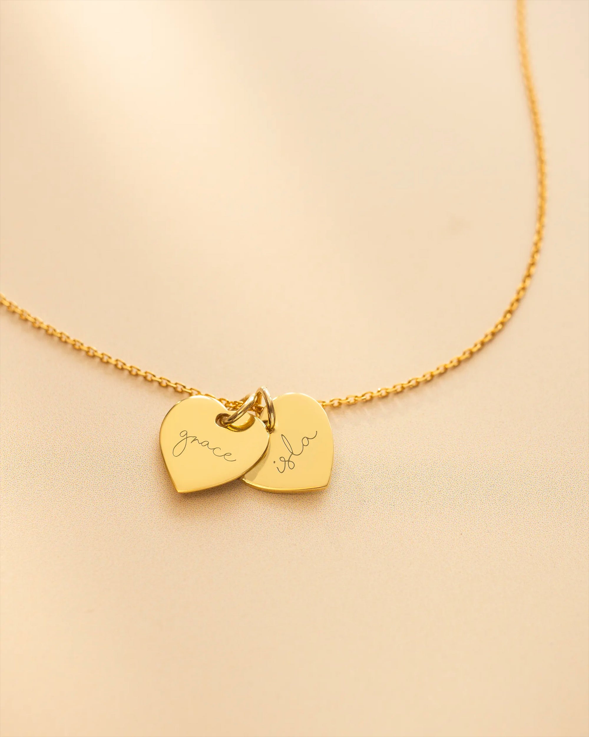 Gold Personalised Double Heart Name Necklace