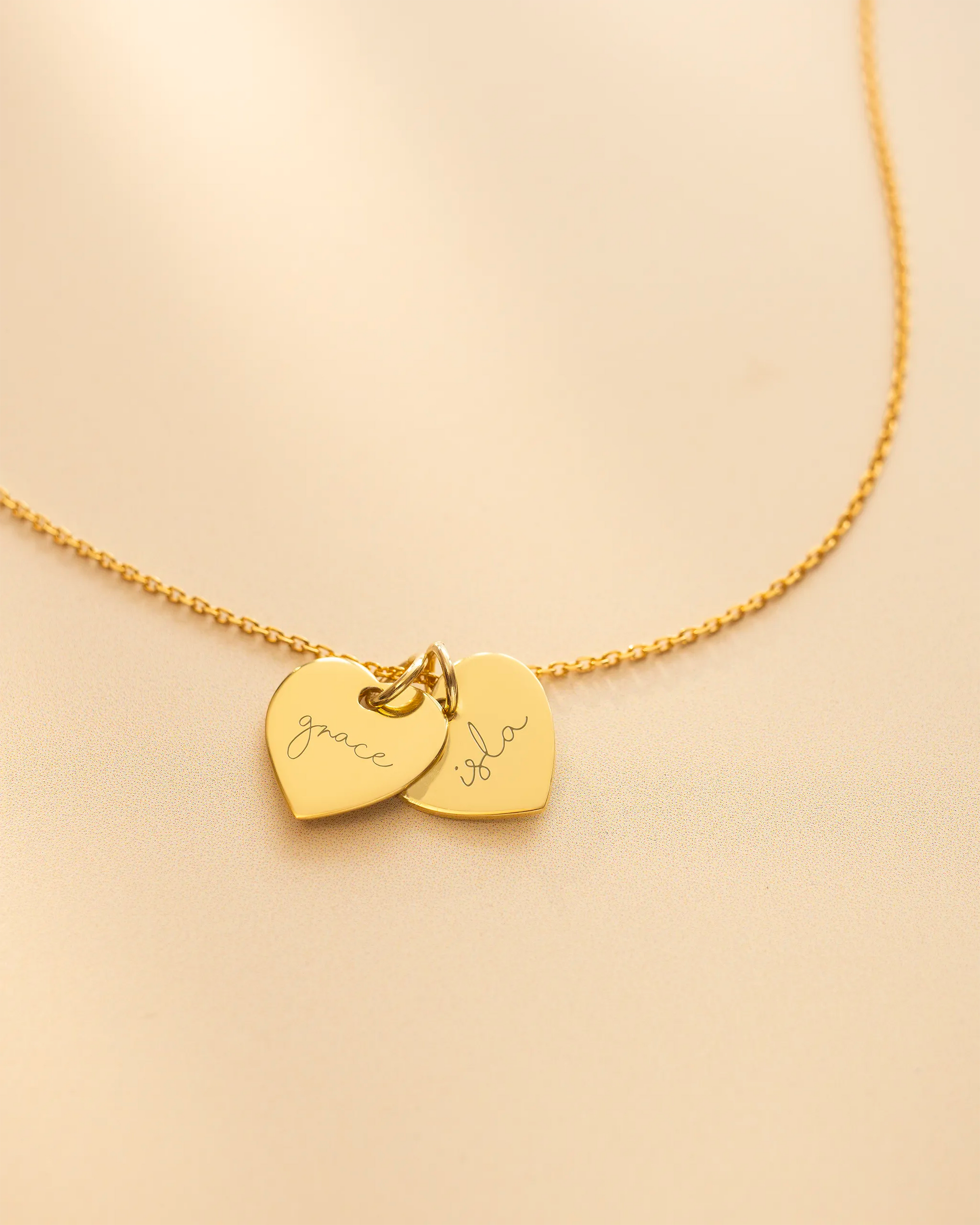 Gold Personalised Double Heart Name Necklace