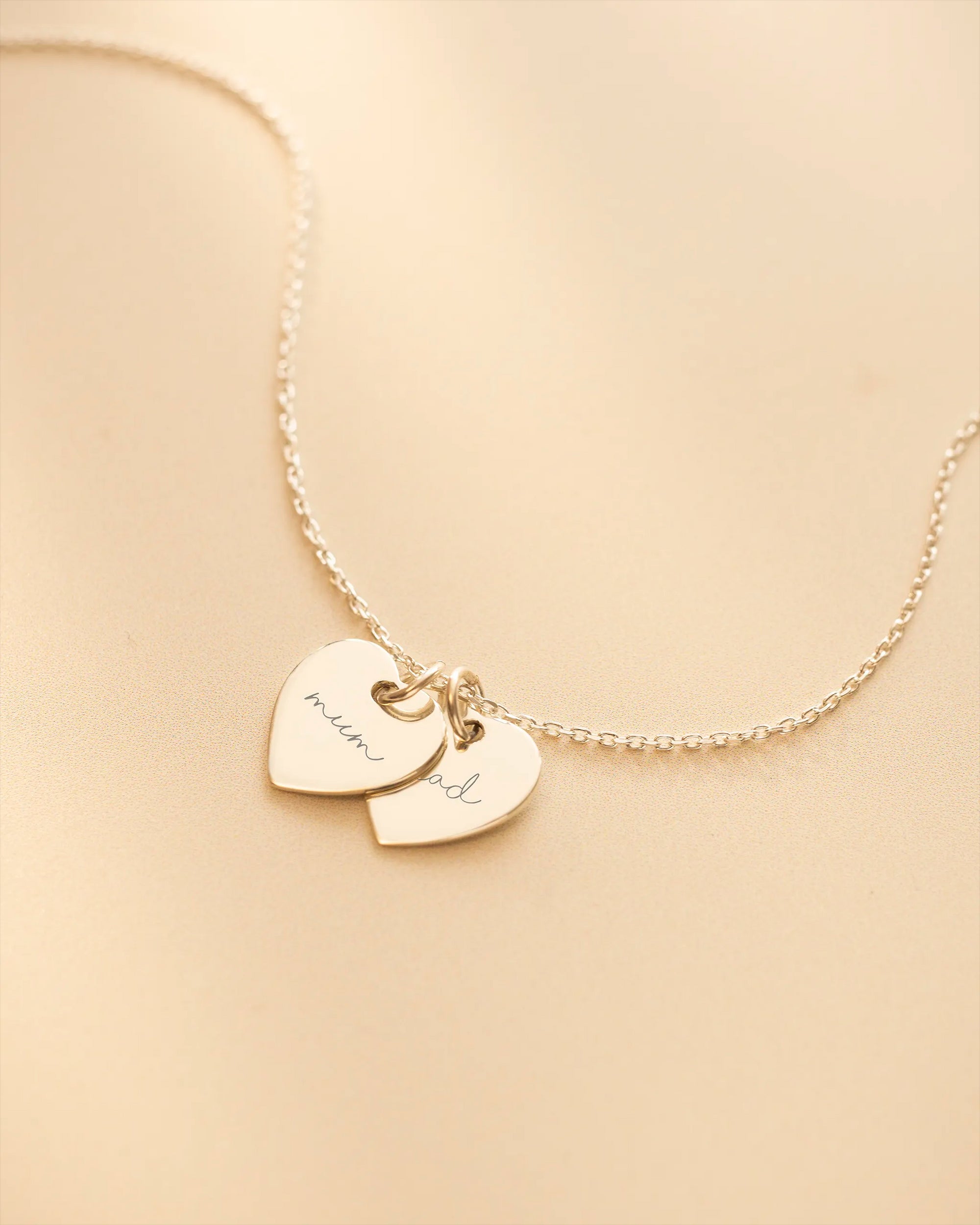 Silver Personalised Double Heart Name Necklace