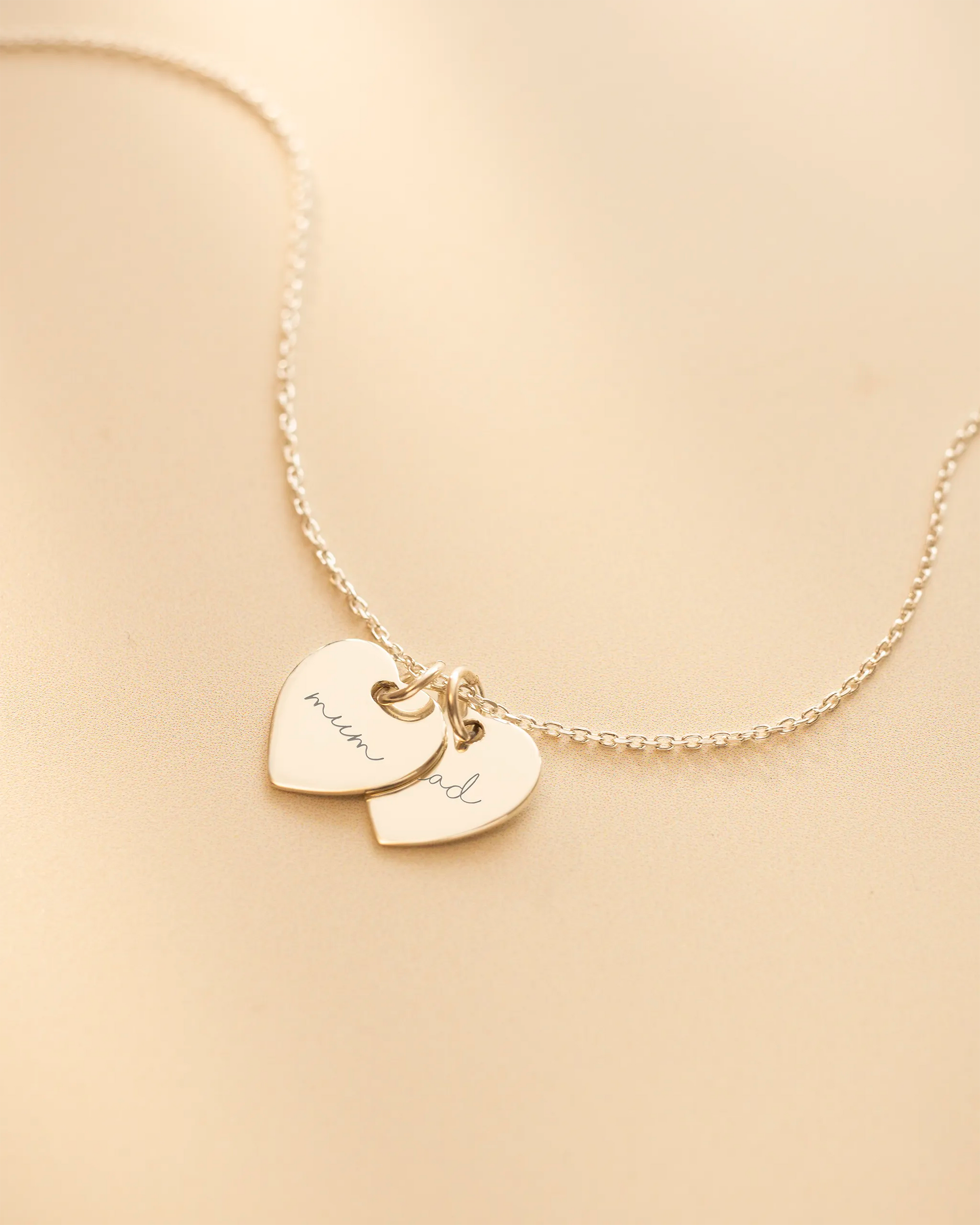 Silver Personalised Double Heart Name Necklace